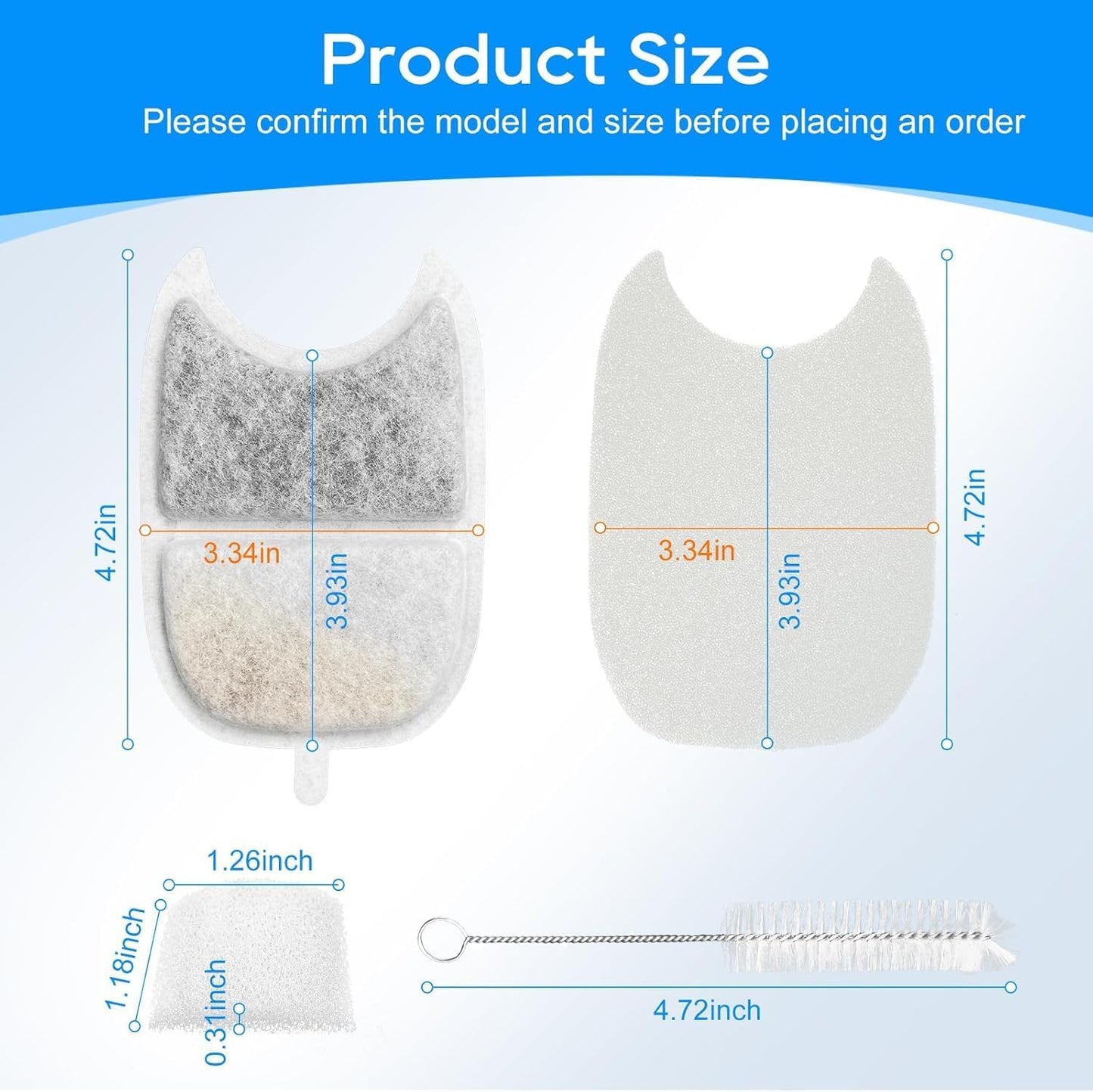 12 Set Cat Water Fountain Filter Replacements & Sponges for 135 fl oz/4L Pet Fountain Drink Machine Dog Water Fountain, YPD-C004P YPD-C004S Water for Cats Drinking Fountain Pump Replacement