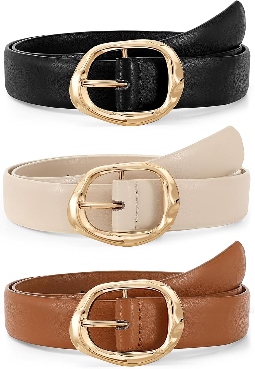JASGOOD 3 Pack Women Belts for Jeans Pants Ladies Leather Waist Belt Casual Fashion Trend Belt for Women with Gold Buckle