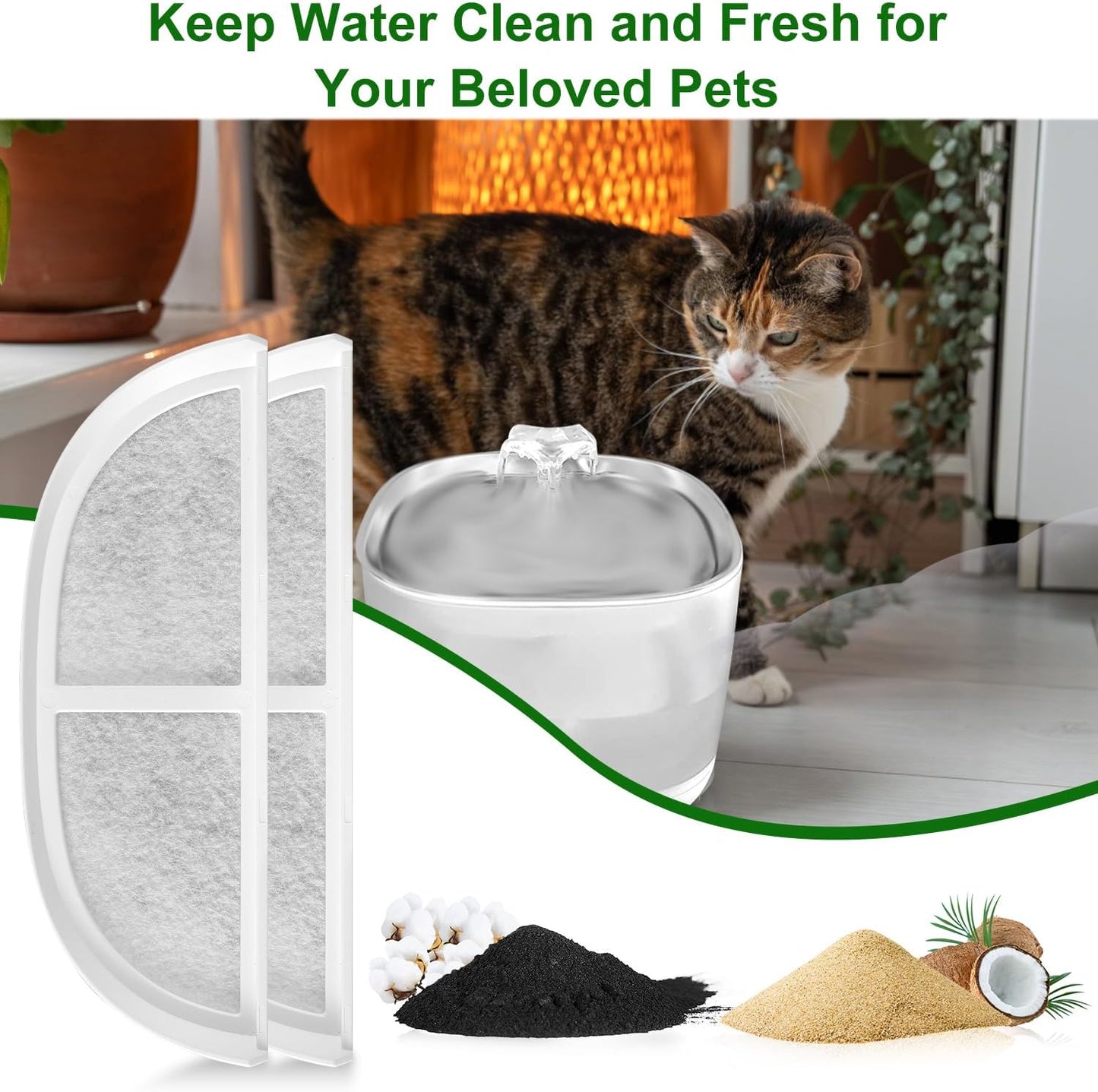8pcs Pet Water Fountain Filters Compatible with eufy, 6.3x2.2 Inch Water Fountain Filters Replacement for Cats and Dogs Indoor Use