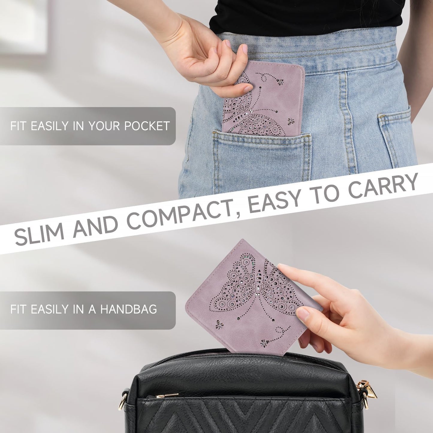 Small RFID Wallet Women Ultra Thin Slim Womens Wallet Mini Compact Bifold Pocket Ladies Wallets for Women Purple