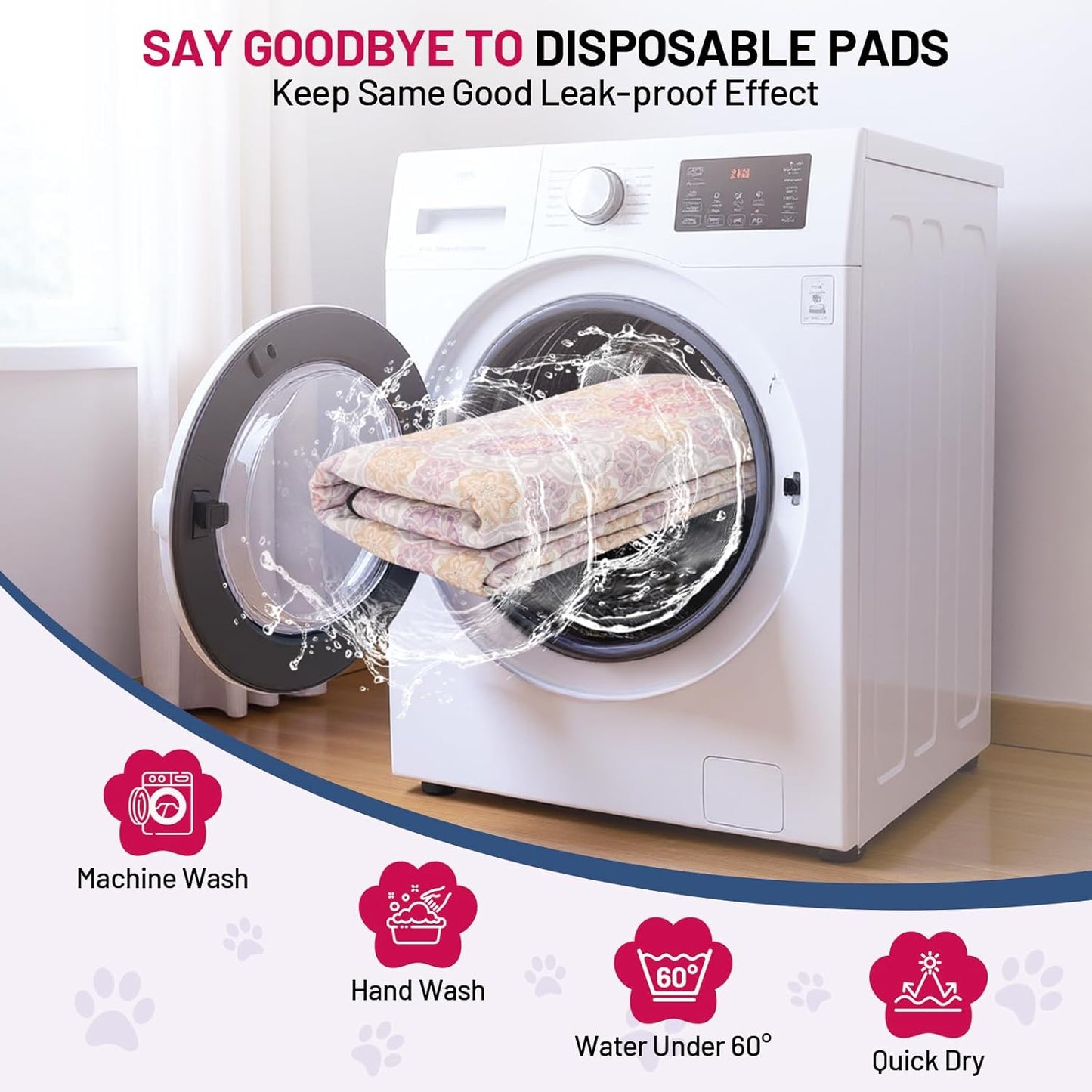 Washable Dog Pee Pads - Absorbent Reusable Puppy Training Pads, Waterproof Leak - Proof & Non - Slip for Crate Whelping Potty Training 24x18 (Pack of 2)