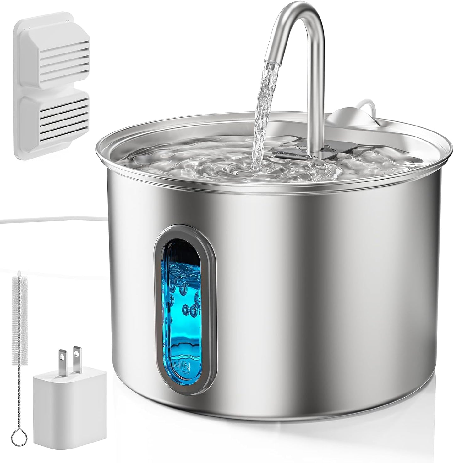 304 Stainless Steel Cat Water Fountain - 2.8L/95oz Quiet Electric Pet Water Fountain with Multi-Stage Filtration, Easy to Clean & Assemble (Pet Water Fountain+1 Filter)