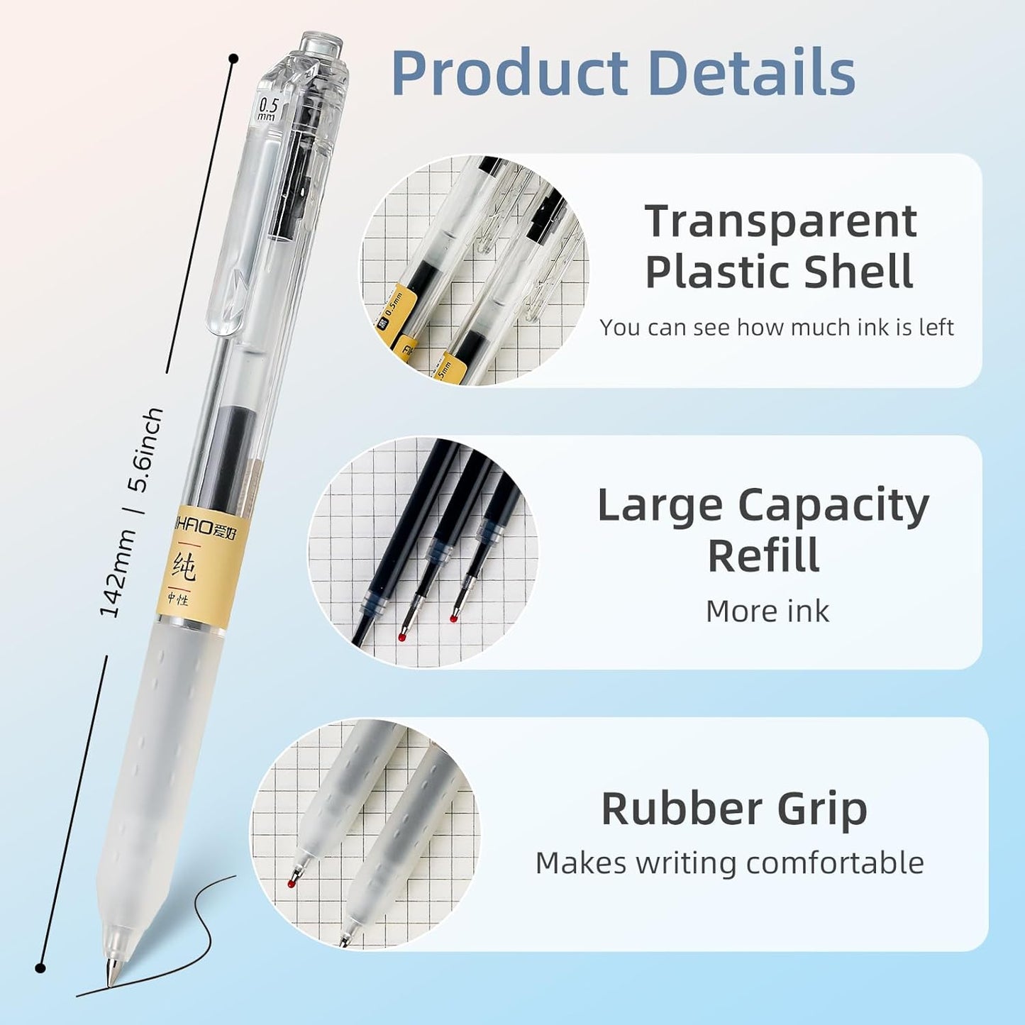 Retractable Gel Rollerball Pens, Japanese Style, Smooth Writing, Comfortable Grip, 0.5mm Fine Point, Black Gel Ink, For Journaling, Writing Pens, 12-Count Pack