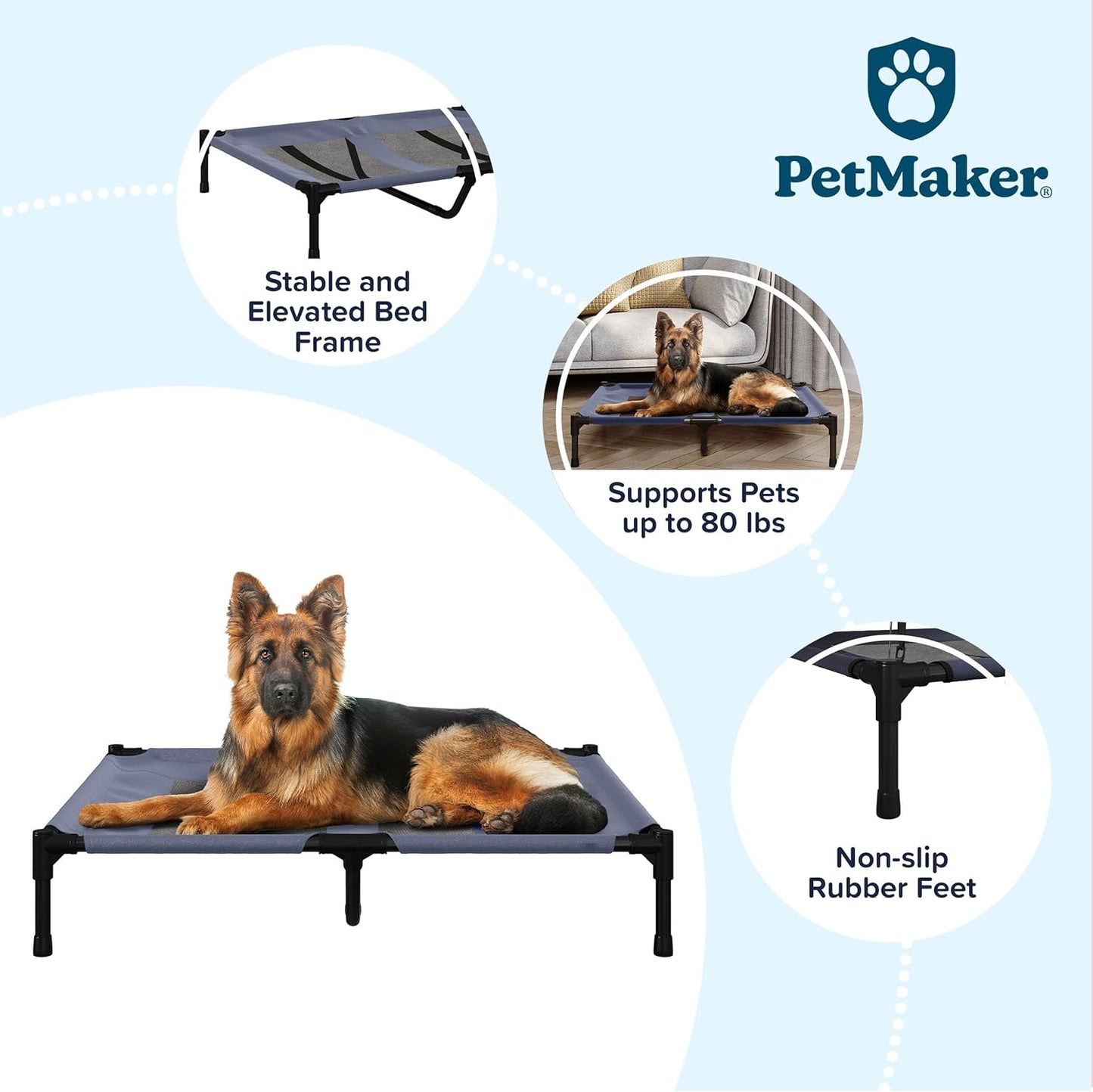 PETMAKER 높은 강아지 침대 - 91.4 x 74.9cm(36 x 29.75인치) 휴대용 반려동물 침대 미끄럼 방지 발 - 실내/실외 강아지 침대 또는 강아지 침대, 최대 36.3kg(80파운드) 반려동물용 (블루)