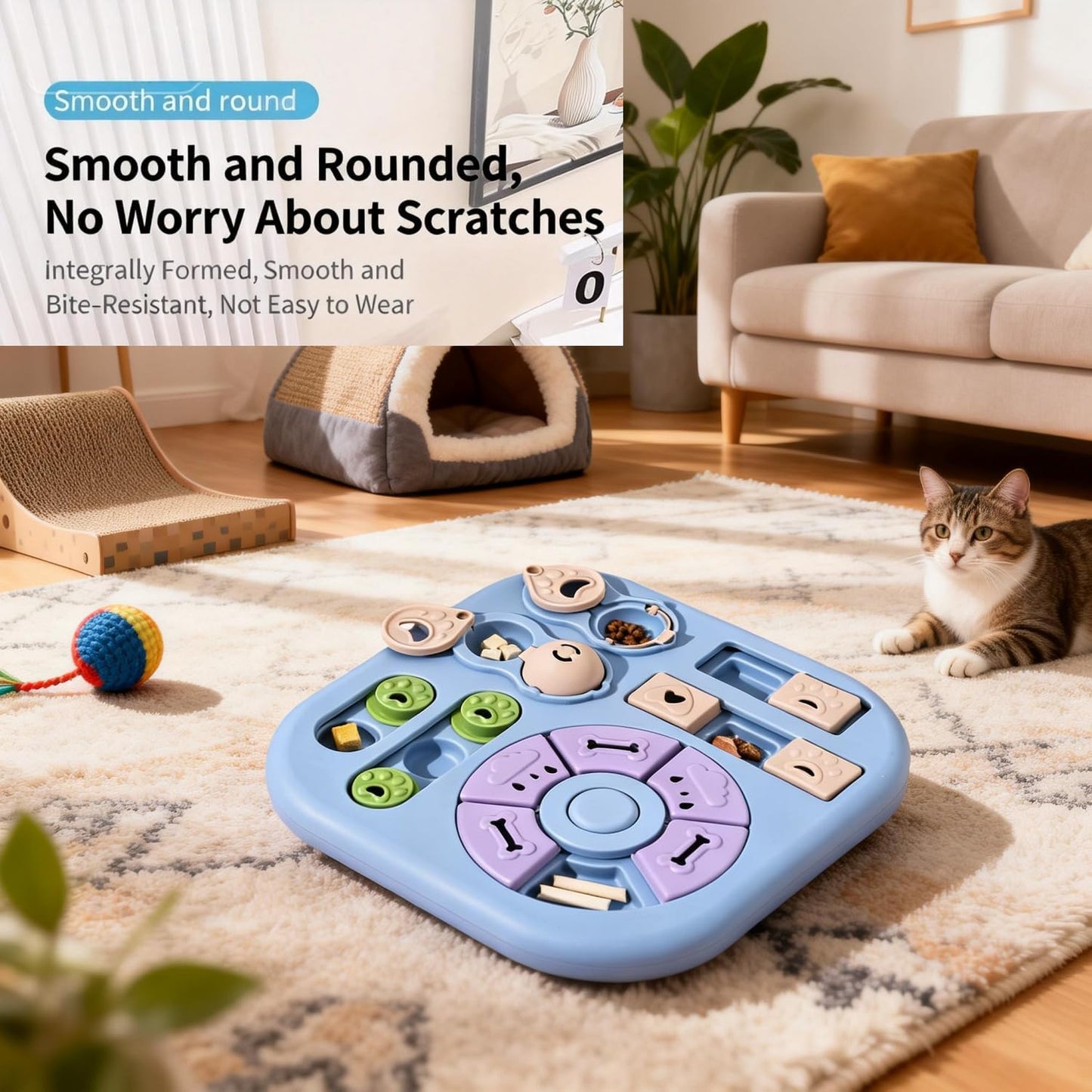 Interactive Cat Puzzle Toy & Treat Dispenser - Maze Slow Feeder for Small, Medium & Large Cats, Enrichment Toy for IQ Training, Reduces Bloating & Prevents Gulping (Light Blue)