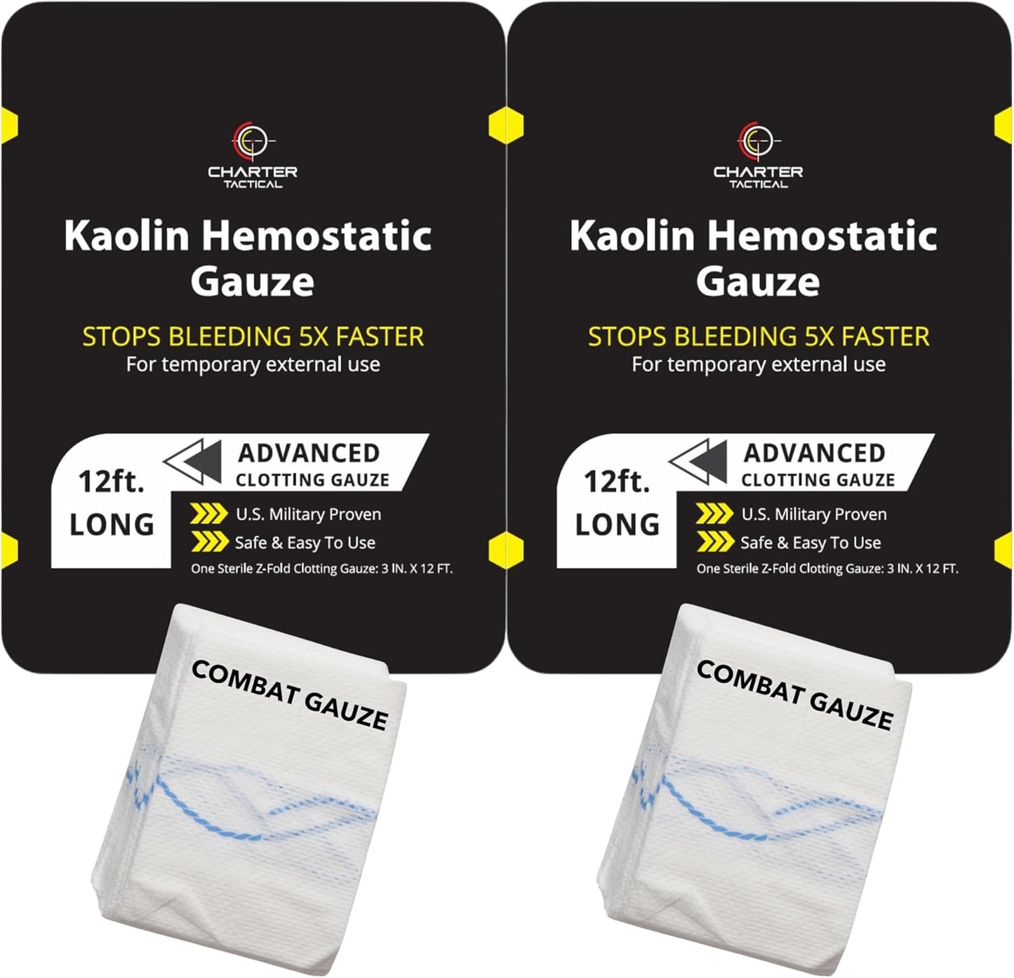 First Aid Advanced Quick Clot Combat Gauze - Flexible Hemostatic Gauze - to Stop The Bleed kit Faster Wound Packing withQuick Clotting Medical Gauze - Survival Kit Supplies - 3" x 12.5' (CT-GAUZE2)