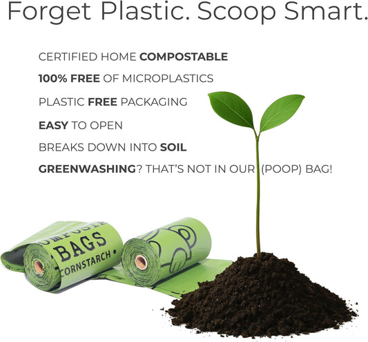Certified Compostable Dog Poop Bags - 240 Bags (16 Rolls), Eco Friendly Plant Based and Plastic Free, ASTM D6400 Certified, Leakproof Unscented