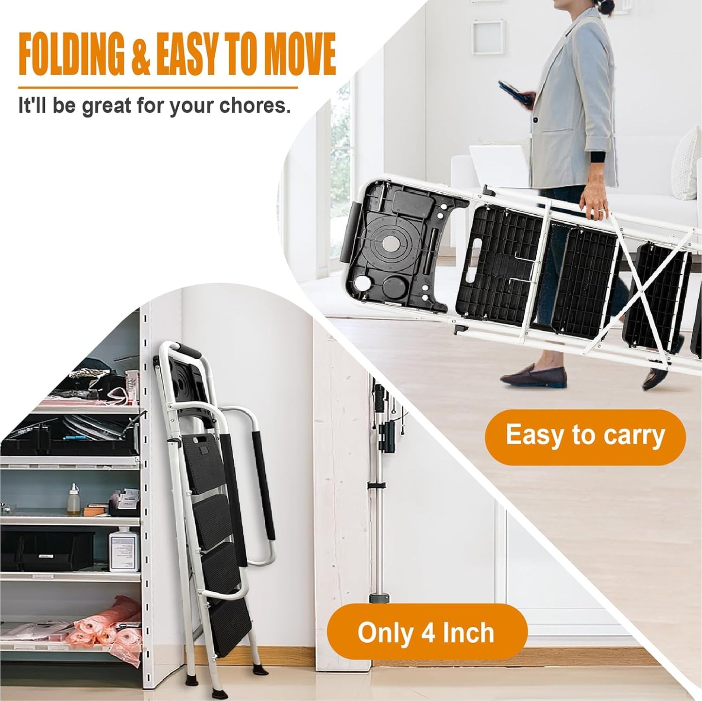LEADALLWAY 4 Step Ladder with Handrails (Include Tool Tray+Bag) 330lbs Capacity