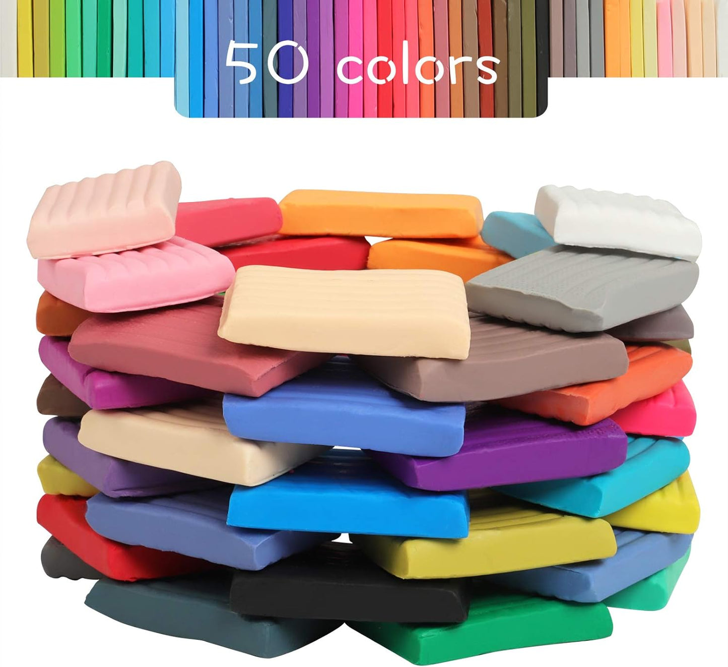 Polymer Clay 50 Colors, Modeling Clay for Kids DIY Starter Kits, Oven Baked Model Clay, Non-Sticky Molding Clay with Sculpting Tools, Gift for Children and Artists (50 Colors)