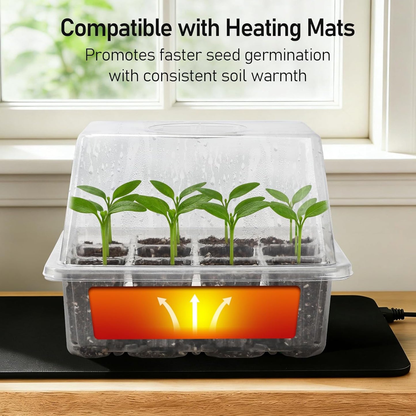 MIXC Seed Starter Tray with Elevated Lid, 120 Cells Seed Starter Kit with Adjustable Humidity Dome, Drainage Hole, Clear Heightened Lids for Indoor Outdoor Greenhouse Gardens, 10 Pack, Transparent