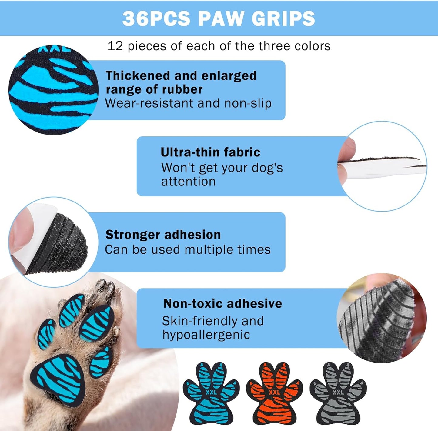 SCENEREAL XXL Dog Paw Protector Anti-Slip Grips, Paw Pads for Dogs Traction Non Slip On Hardwood Floors, Hot Pavement Paw Stickers Pads, Dog Shoes Booties Socks Replacemen 36Pcs