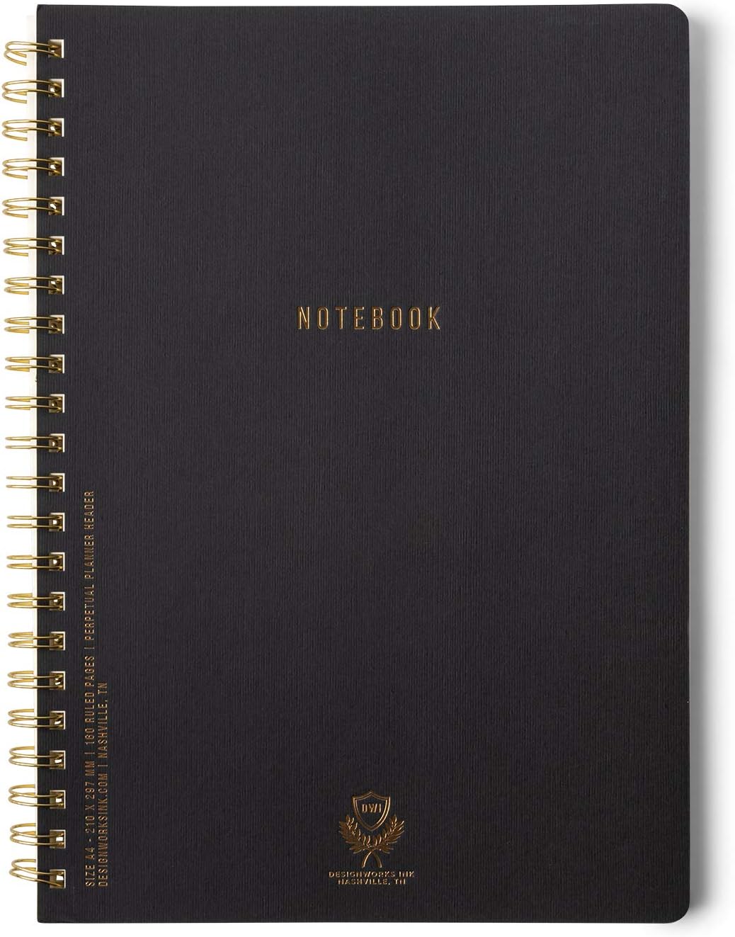 DesignWorks Ink Textured Paper Twin Wire Notebook, Daily Planner & Soft Cover Writing Journal, 160 Lined Perforated Pages, Large Spiral Notebook for Work & Journaling, 8.25 x 11.625 in, Black