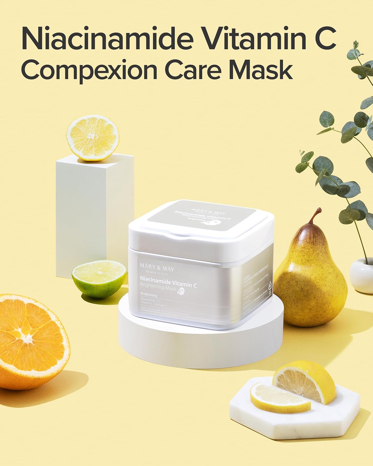 Mary&May Niacinamide Vitamin C Mask (30 Sheets) - Korean Face Mask for Glowing Skin - Daily Sheet Mask for Dark Spots & Dullness - Fragrance-Free, 13.52 fl.oz
