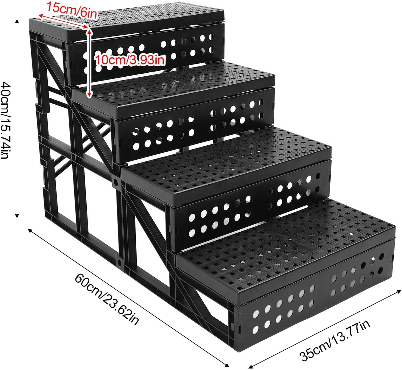 Dog Stairs for Small Dogs, Foldable Nonslip Dog Steps with 4 Step Design, Adjustable Height Pet Steps for Small Dogs and Cats, Dog Ramp Ladder for High Bed and Couch, 60x40x35cm