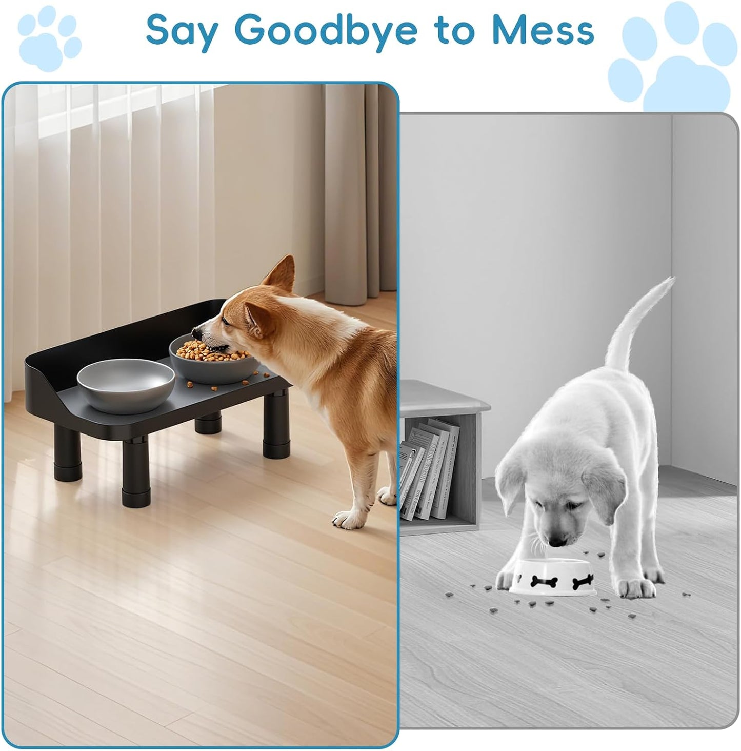 Elevated Dog Food Bowl Stand - Adjuastable Raised Dog Feeding Station with Splash Gard 16" W Pet Cat Food Table for Large Dogs No Bowl Included