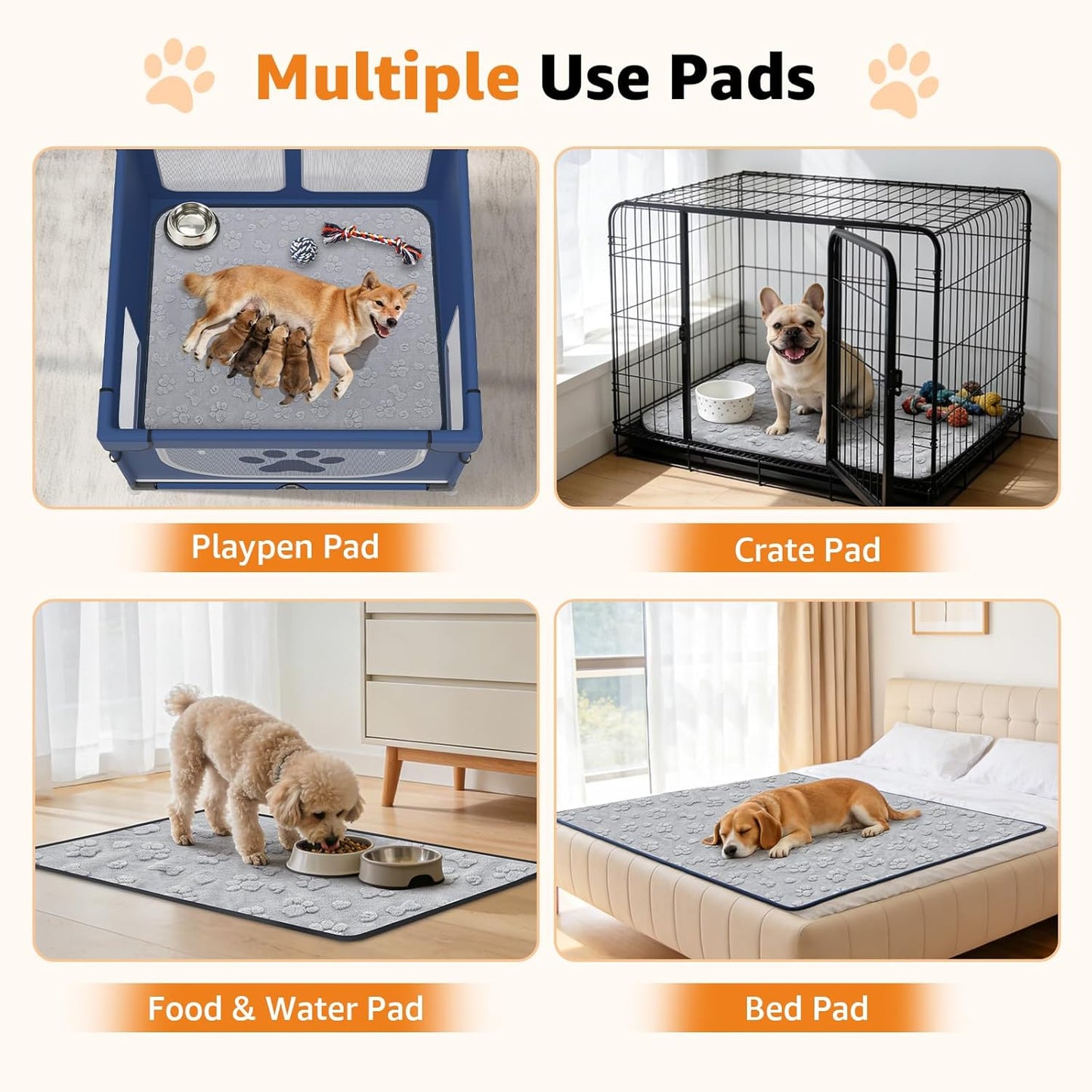 LOOBANI Washable Puppy Pads 18"x24", 4 Packs Fast Absorbent Washable Pee Pads for Dogs, Non-Slip & Waterproof Pet Whelping Pads, Reusable Dog Mat for Floor Crate, Bed, Incontinence, Housebreak