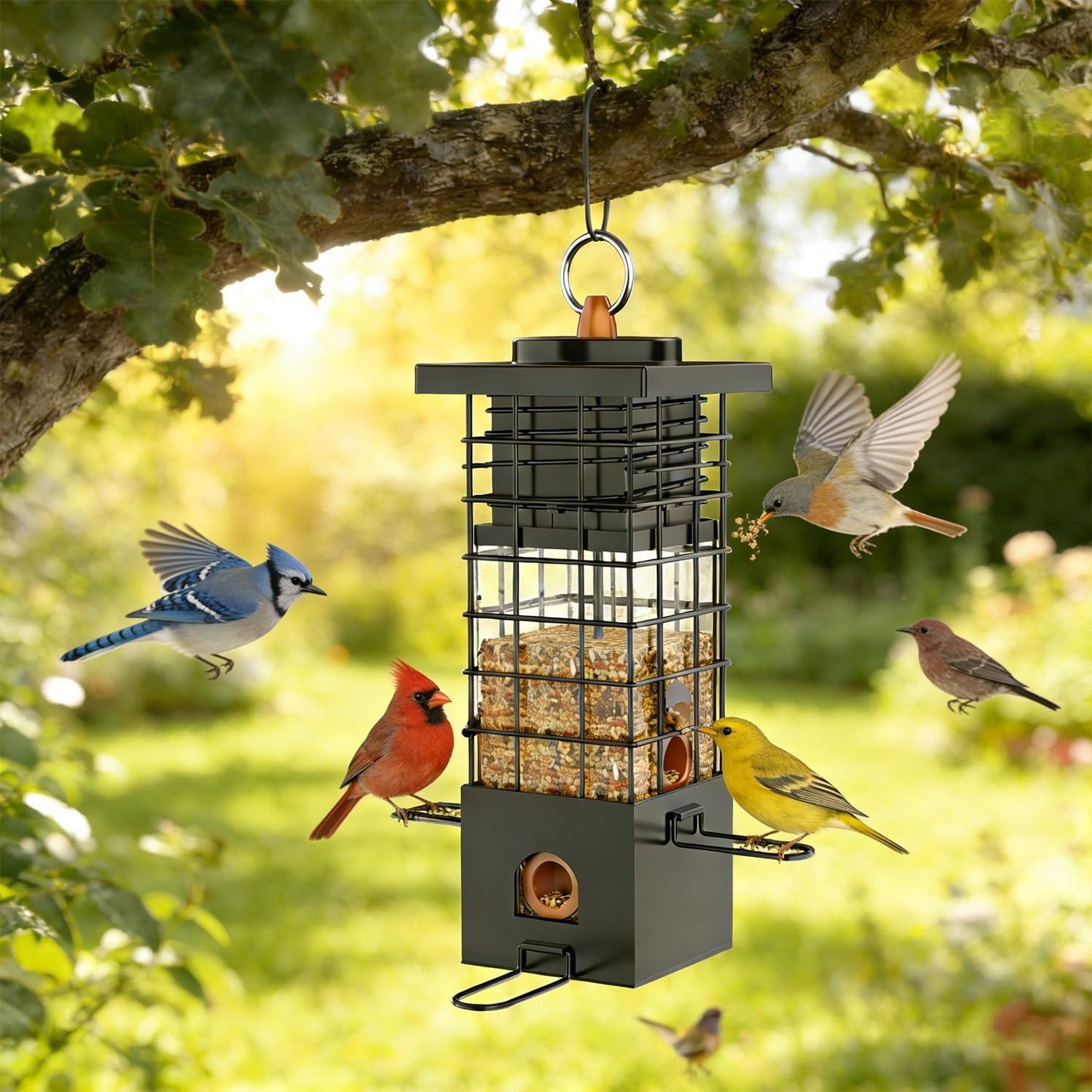 KRUOO Heavy Duty Metal Squirrel Proof Bird Feeder, 2.5LB Large Capacity, Weather Resistant, Easy Refill & Clean, Hanging Wild Bird Feeder for Finch Cardinal Chickadee Outdoor Garden