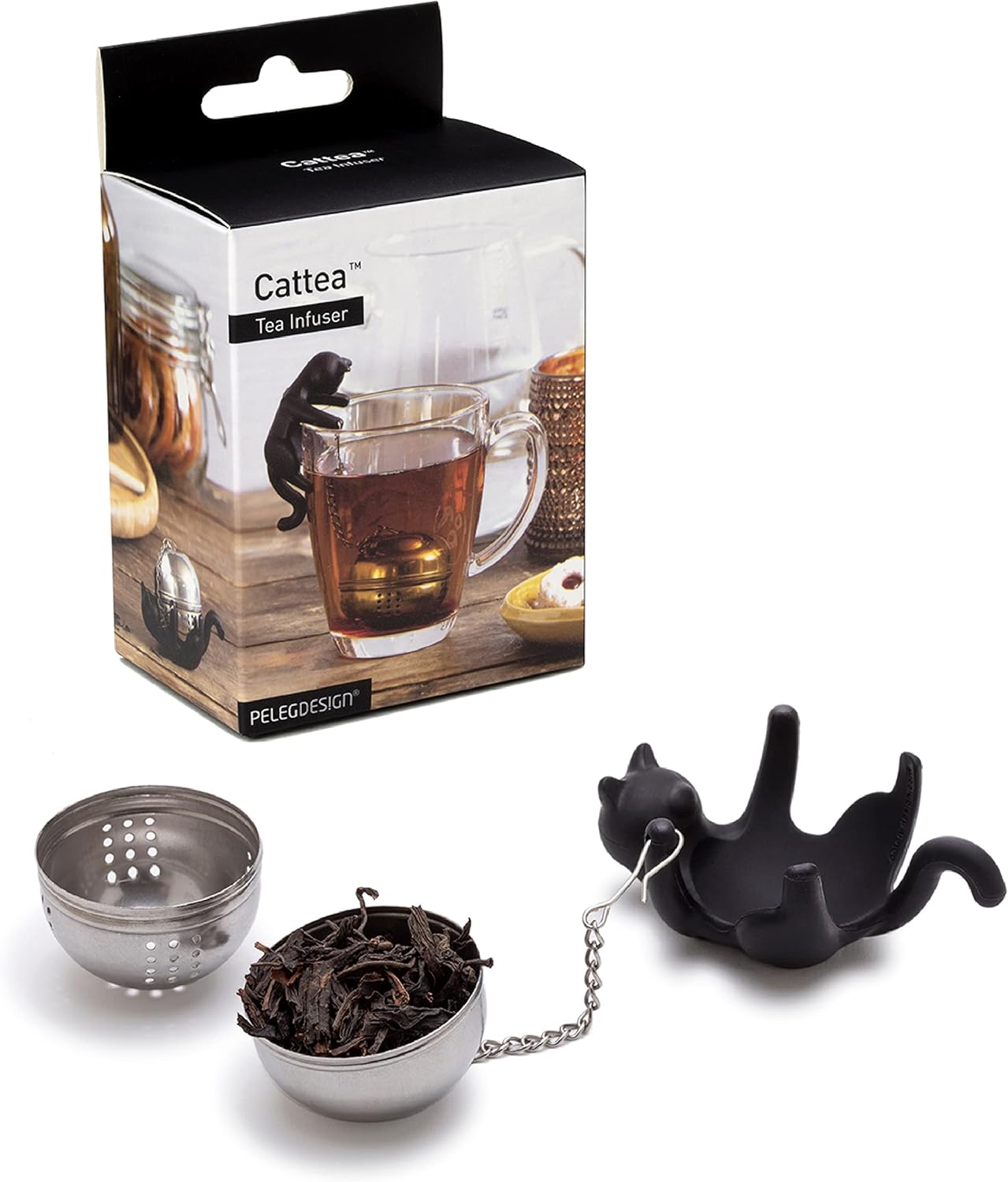 Peleg Design Cattea Tea Infuser – Cute Stainless Steel Cat Tea Strainer for Loose Leaf Tea | Fun Animal Tea Steeper & Gift for Tea Lovers, Black