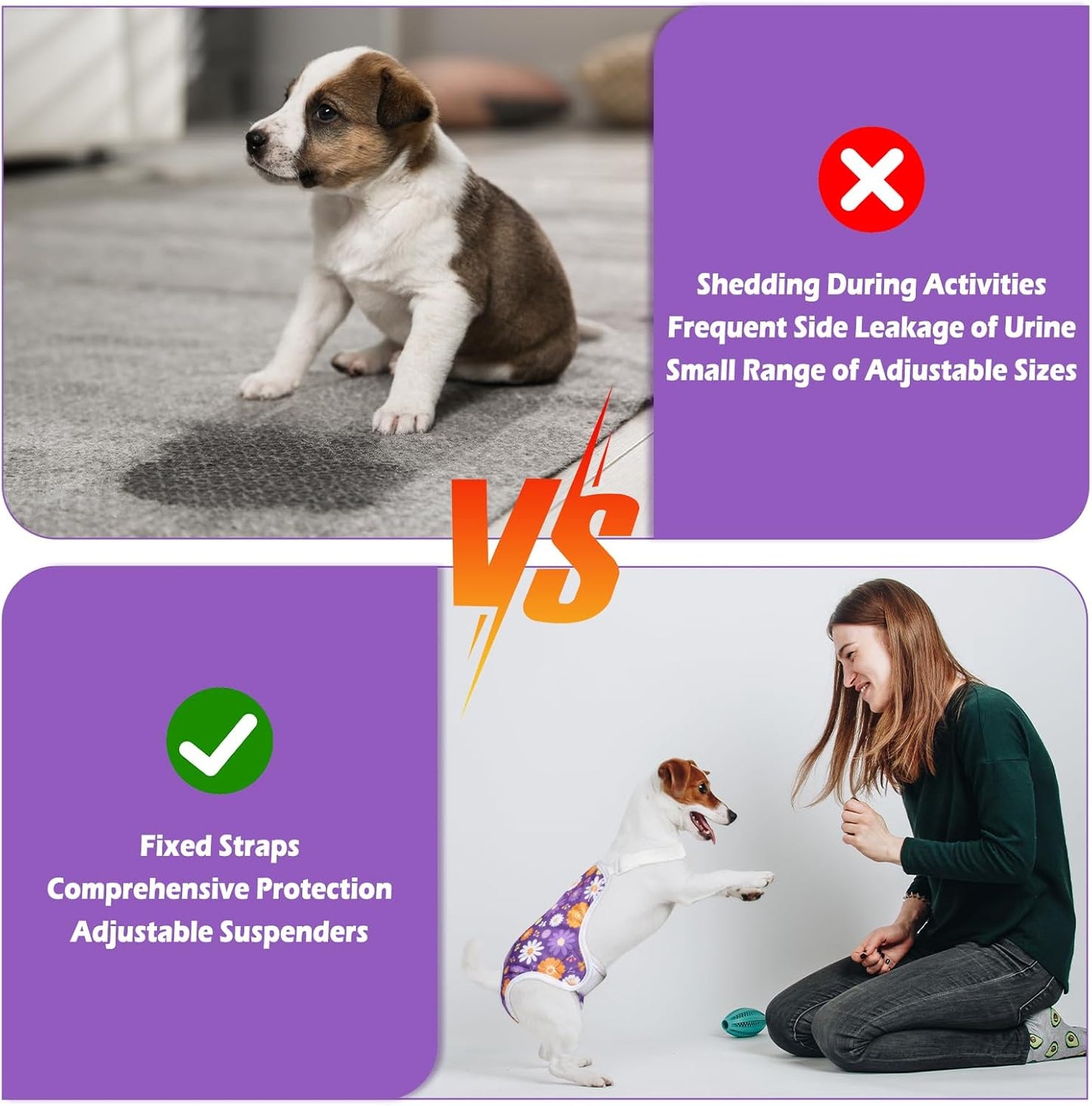 3 Pack Washable Female Dog Diaper Onesie Sanitary Pantie with Adjustable Suspender, Reusable Fixed Doggie Diapers, Super Absorbent Leakproof for Small Medium Large Dog in Heat Cycle L