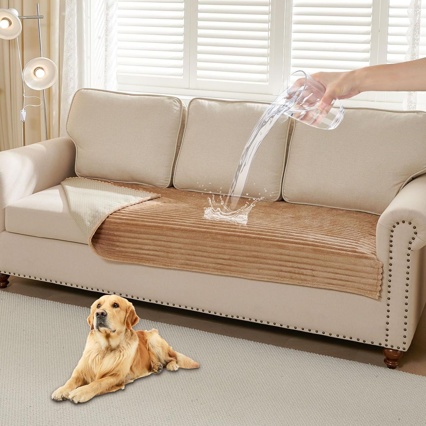 Waterproof Couch Cover & Sofa Cover, Couch Covers for Sofa Washable Non-Slip, Soft Dog Bed Protector for Sectional, Loveseat, Living Room, Car & RV Furniture (Khaki, 23"x23" 2 Pack)