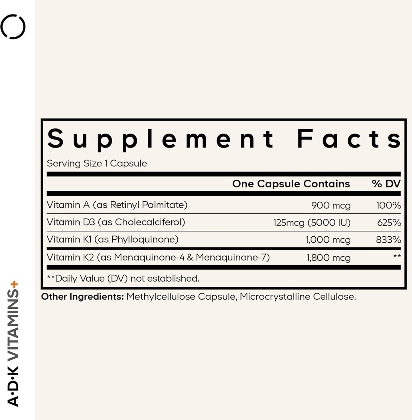 Codeage ADK Vitamins Supplement - Essential Vitamin A, D3 5000 IU, K1 & K2 (MK4 & MK7) - 6-Month Supply - 1 Capsule per Serving, Non-GMO, Gluten-Free - 180 Capsules