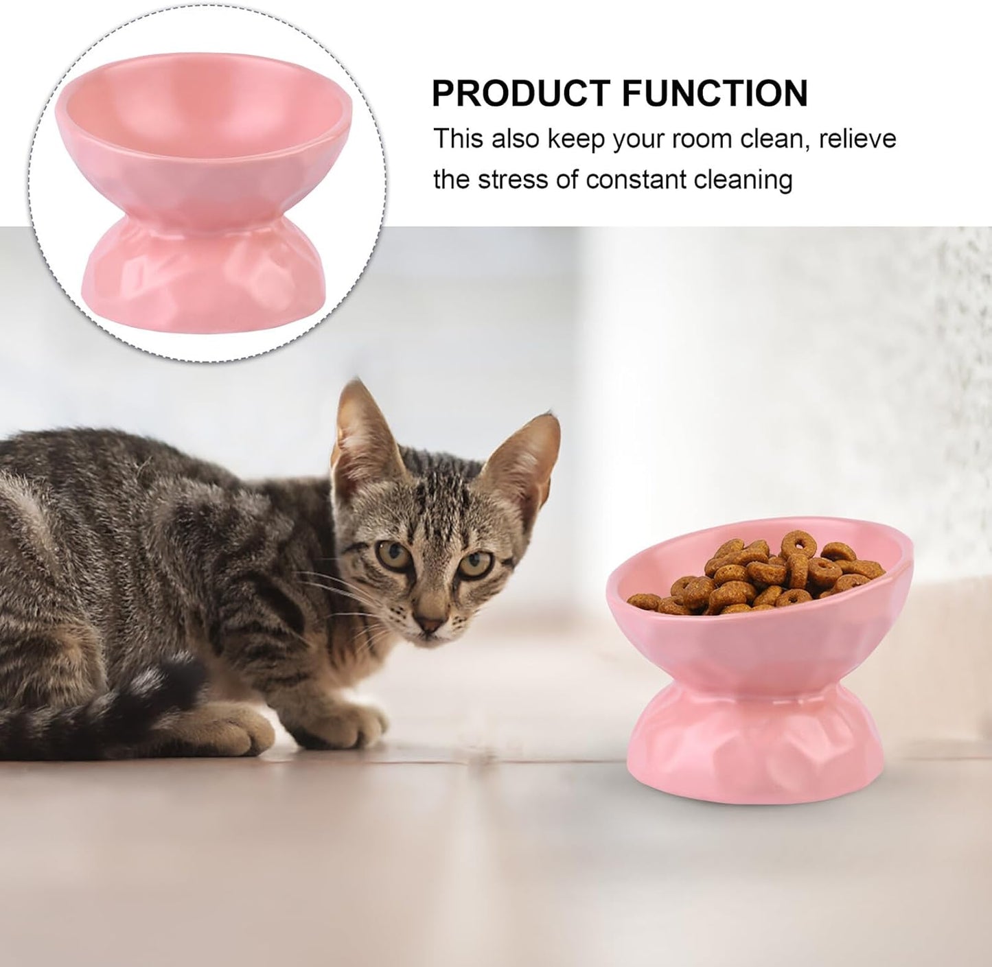 Milisten Elevated Ceramic Cat Feeding Bowl Small Pink Pet Food and Water Feeder Neck Protection Raised Dish for Indoor Cats