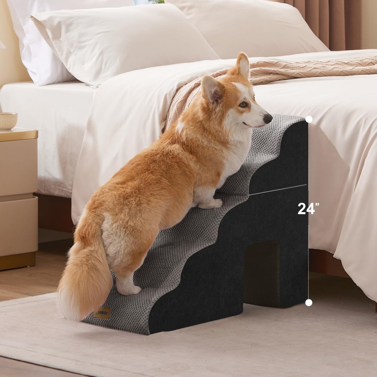 Dog Ramp for Large Dogs - 24" H 5 Steps Pet Stairs for High Bed with Tunnel 2 in 1 with Zippers Suitable, Indoor Cat Ladders with Non-Slip Bottom, Black
