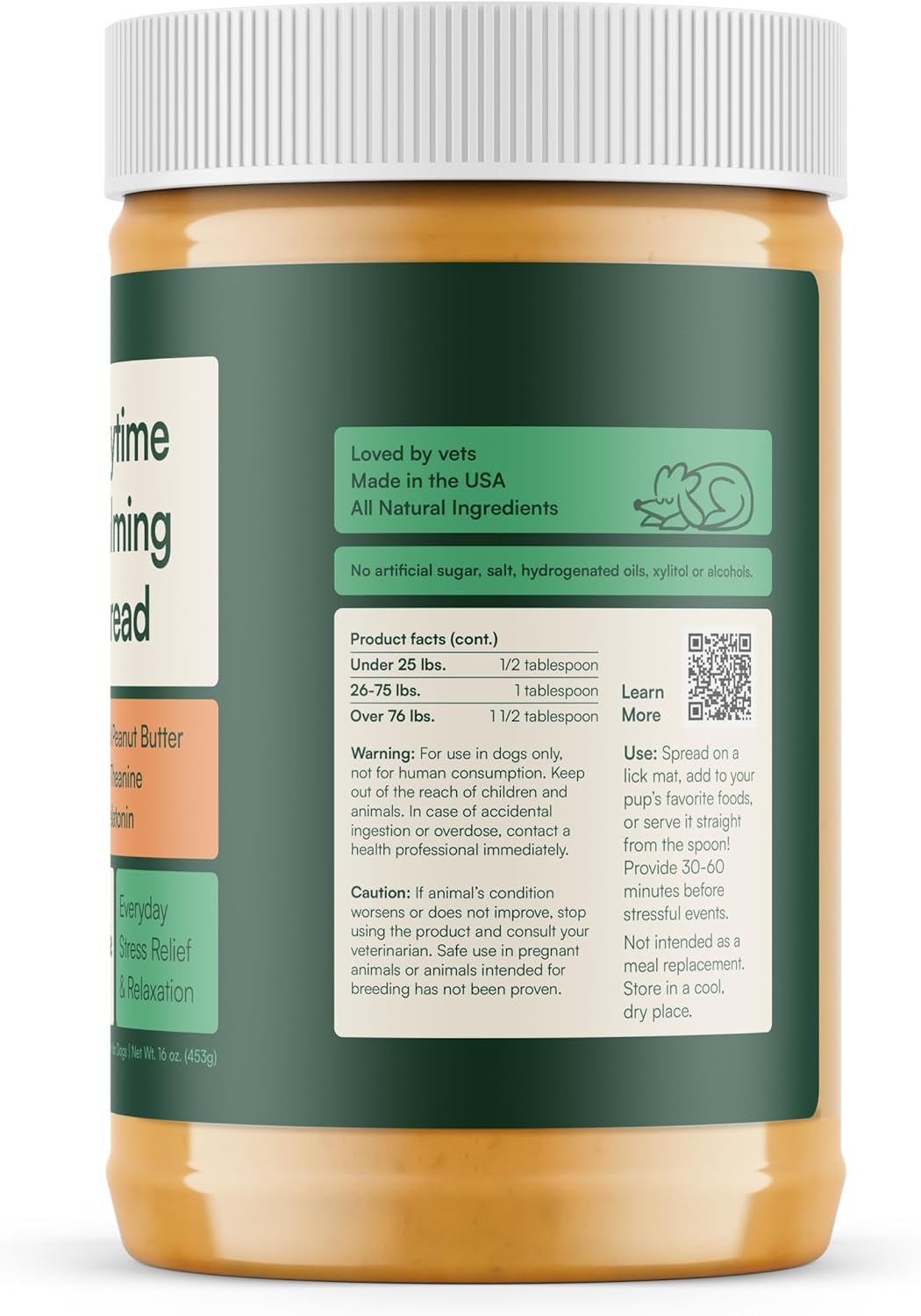 Reggie Calming Spread for Dogs, 100% Natural Peanut Butter with Melatonin & L-Theanine, Short-Term Dog Anxiety Relief, Made in USA 16oz
