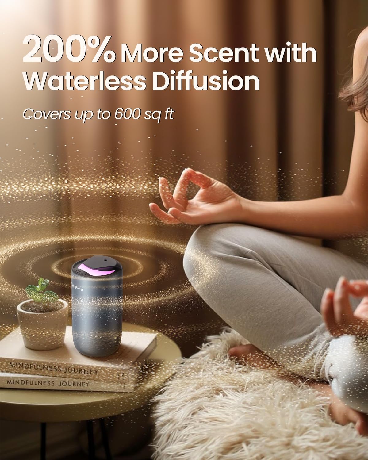 Waterless Diffuser for Essential Oil, Smart Car Air Freshener Diffuser with 3 Mist Grades & 3 LED Light Colors, Auto On/Off, Rechargeable Scent Air Machine