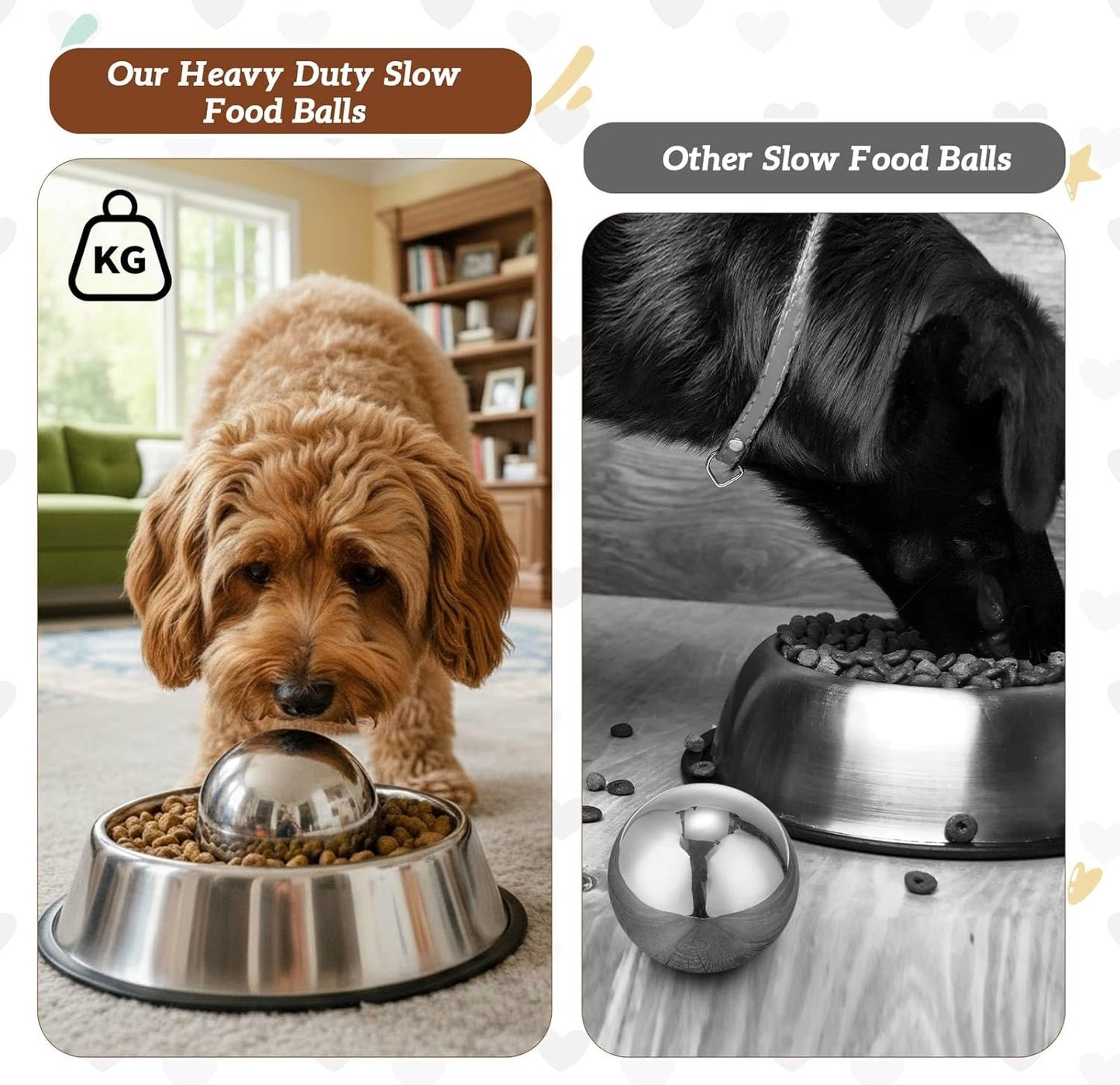 Soulchen Dog Food Slow Feeder Ball Heavy Stainless Steel 3.54 Inches/ 9 cm Large Size, Slows Fast Eating to Prevent Choking, Bloating & Obesity Pet Slow Feeding Toy Healthy Feeding for All Dogs