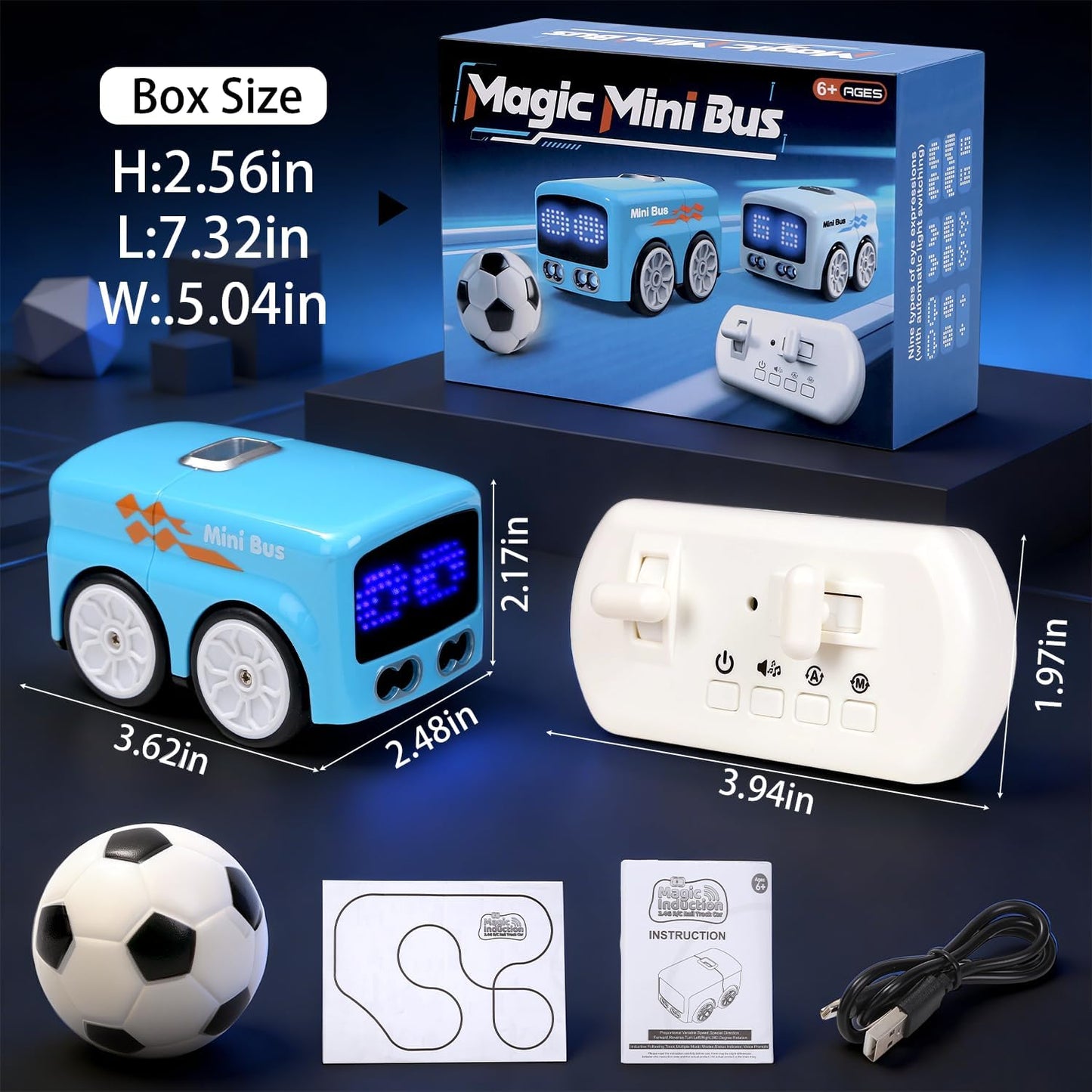 Magic Mini RC Bus, 2.4 GHZ Inductive Car that Follows Drawn Line, Interactive Magic Mini Bus with Gestures Follow & Escape Modes, Idea Present for 6+ Kids Boys Girls and Adults (Blue)