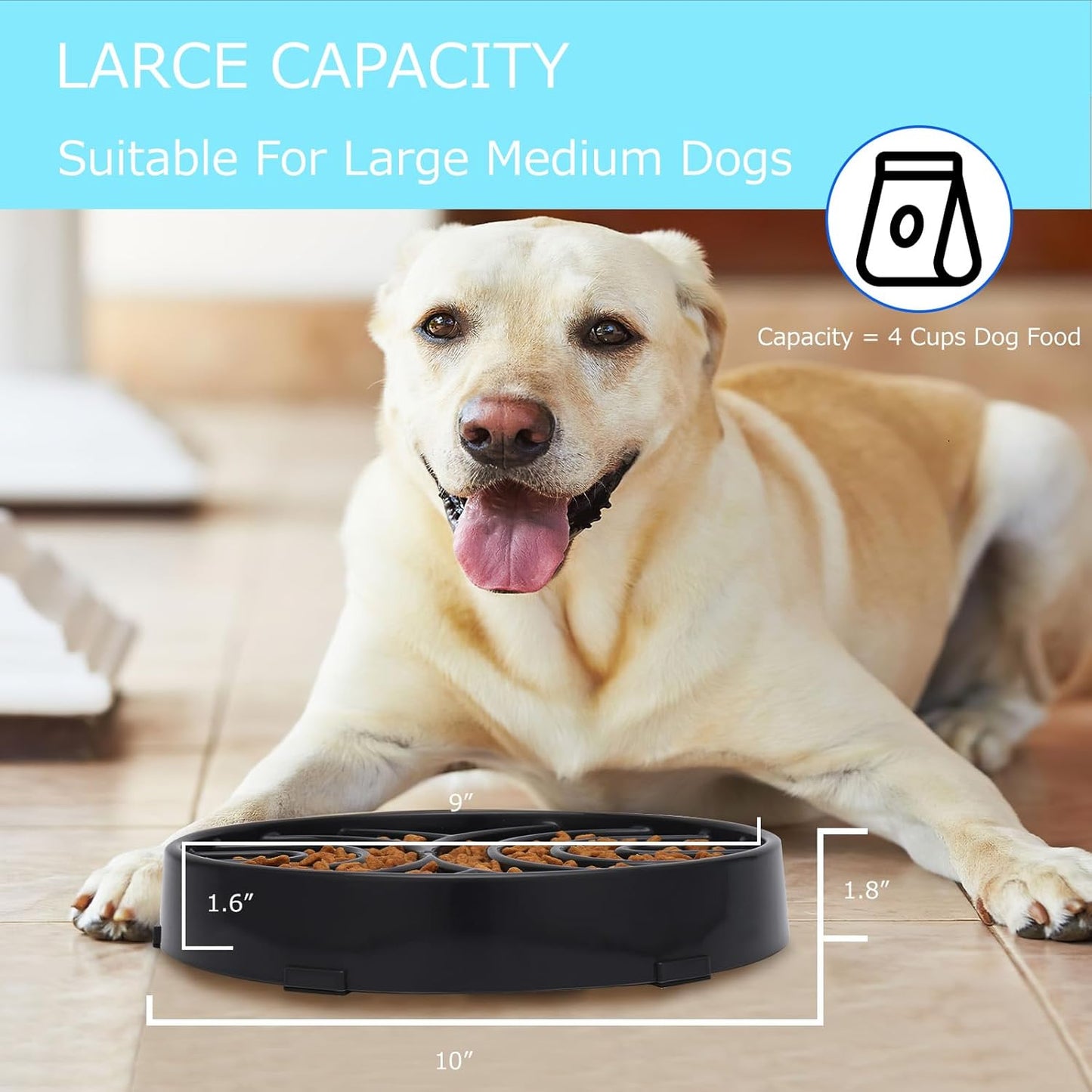 WHIPPY Slow Feeder Maze Dog Bowl - Anti-Choking, Anti-Slip Interactive Puzzle Feeder for Large Dogs, Black
