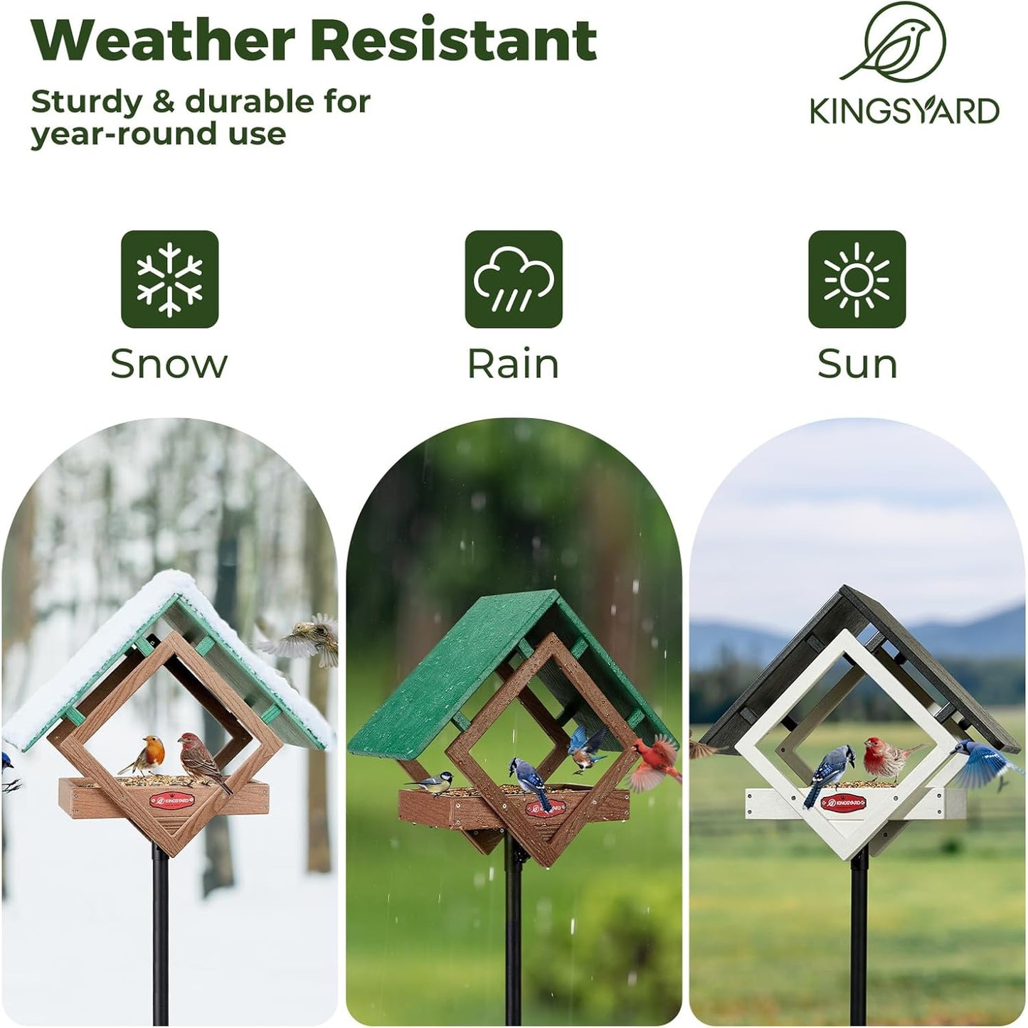 Kingsyard Large Platform Bird Feeder with Metal Mesh Tray, Pole Mount Adjustable Bird Feeders with Weather Protective Top, 4 lbs Seed Capacity, White
