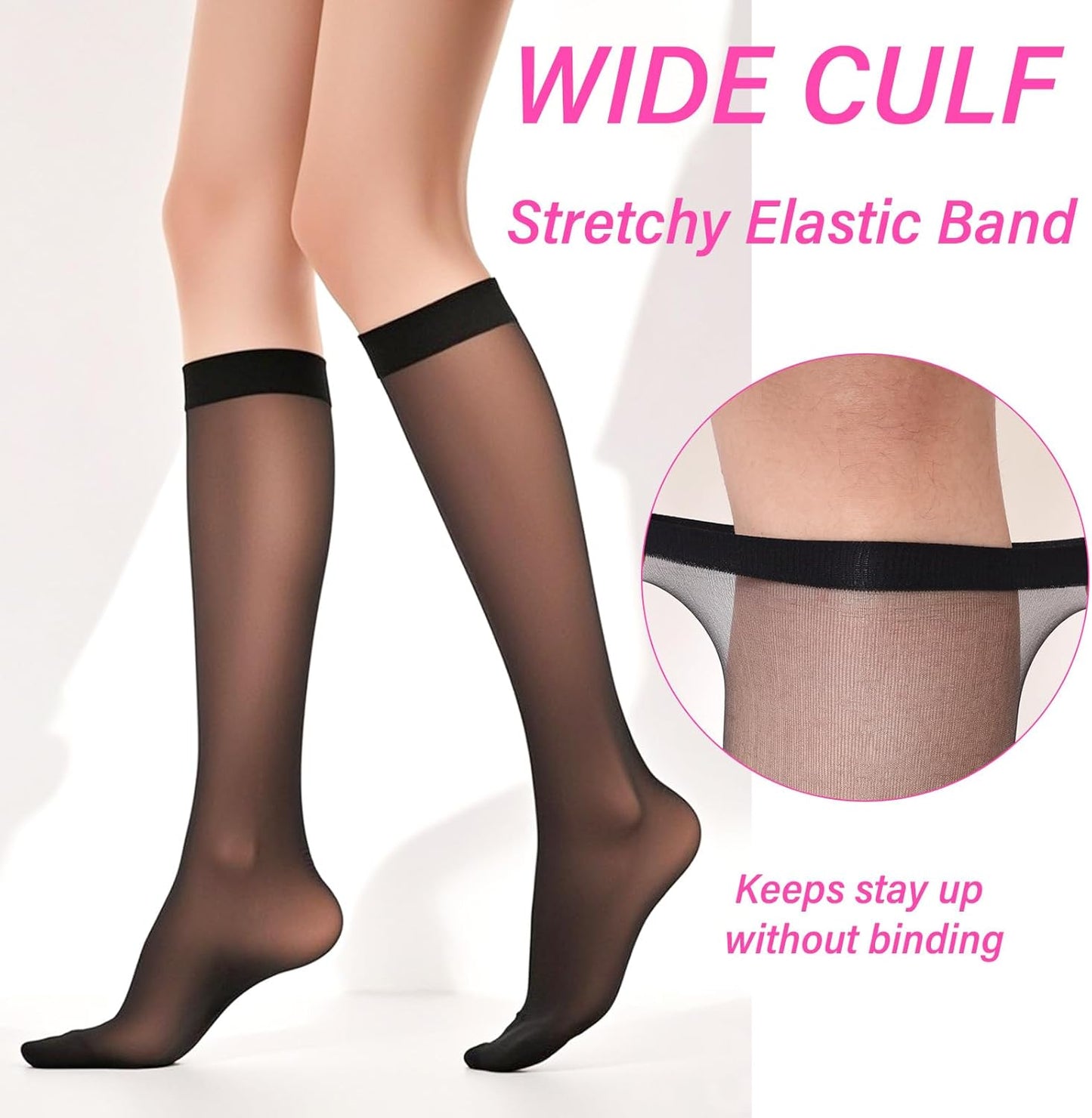 20 Pairs Knee High Stockings Pantyhose with Reinforced Nylon Toe Sheer Knee High Stocks for Women 5 Colors