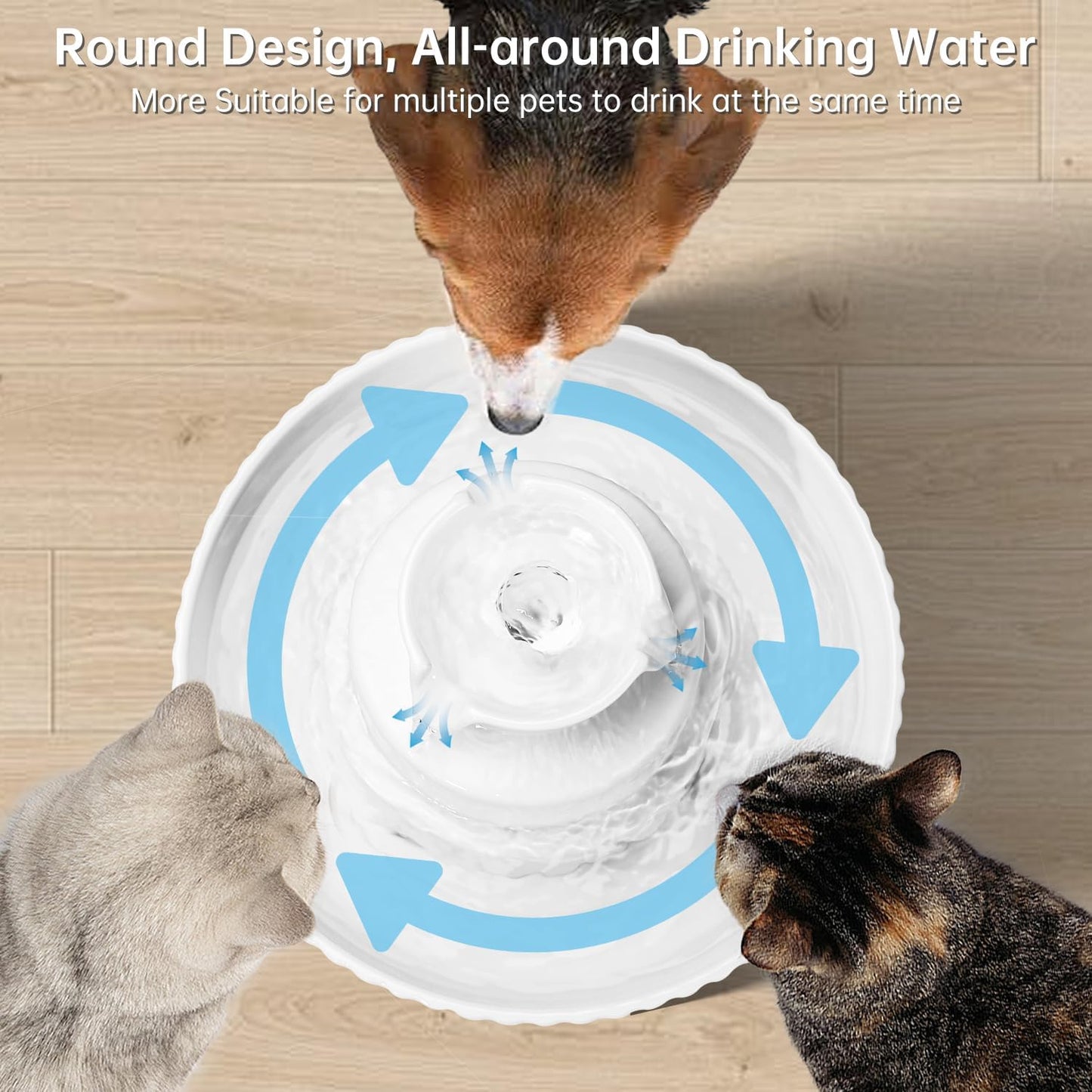 Ceramic Cat Water Fountain, 2.1L/70oz Ceramic Pet Water Fountain Automatic Cat Drinking Fountains Pet Water Bowl, Porcelain Cat Water Dispenser with Ultra-Quiet Pump for Cats and Dogs (White)