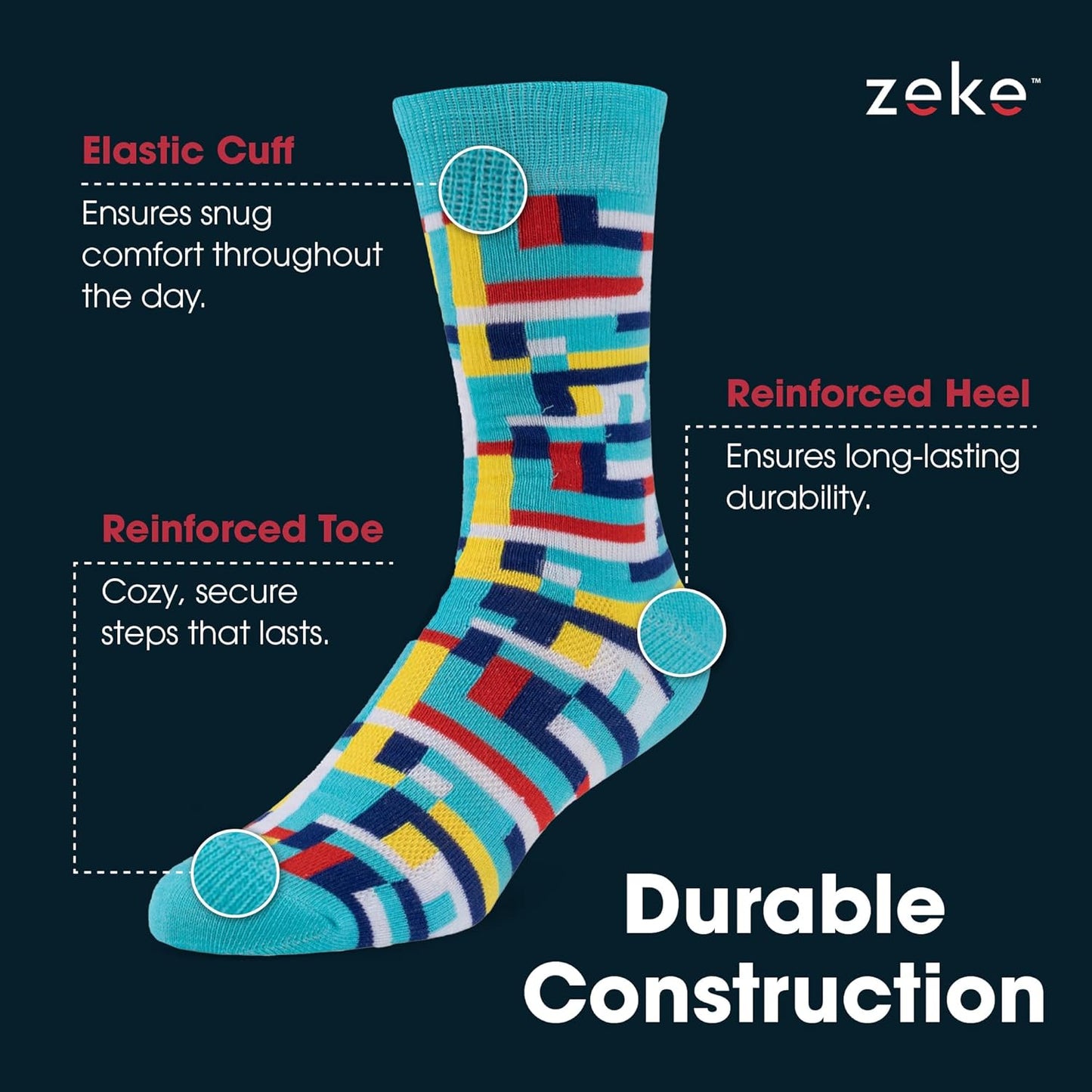 ZEKE Funny Dress Socks for Men - Funky Mens Crazy Socks - Cool Colorful Patterned Fun Socks for Men