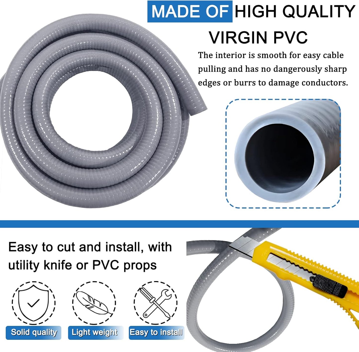 1inch 25ft Electrical Conduit Kit,Liquid-Tight Conduit and Connector Kit with 5 Straight and 3 Angle Fittings Included,Flexible Non - Metallic Electrical Conduit(1" Dia, 25 Feet)