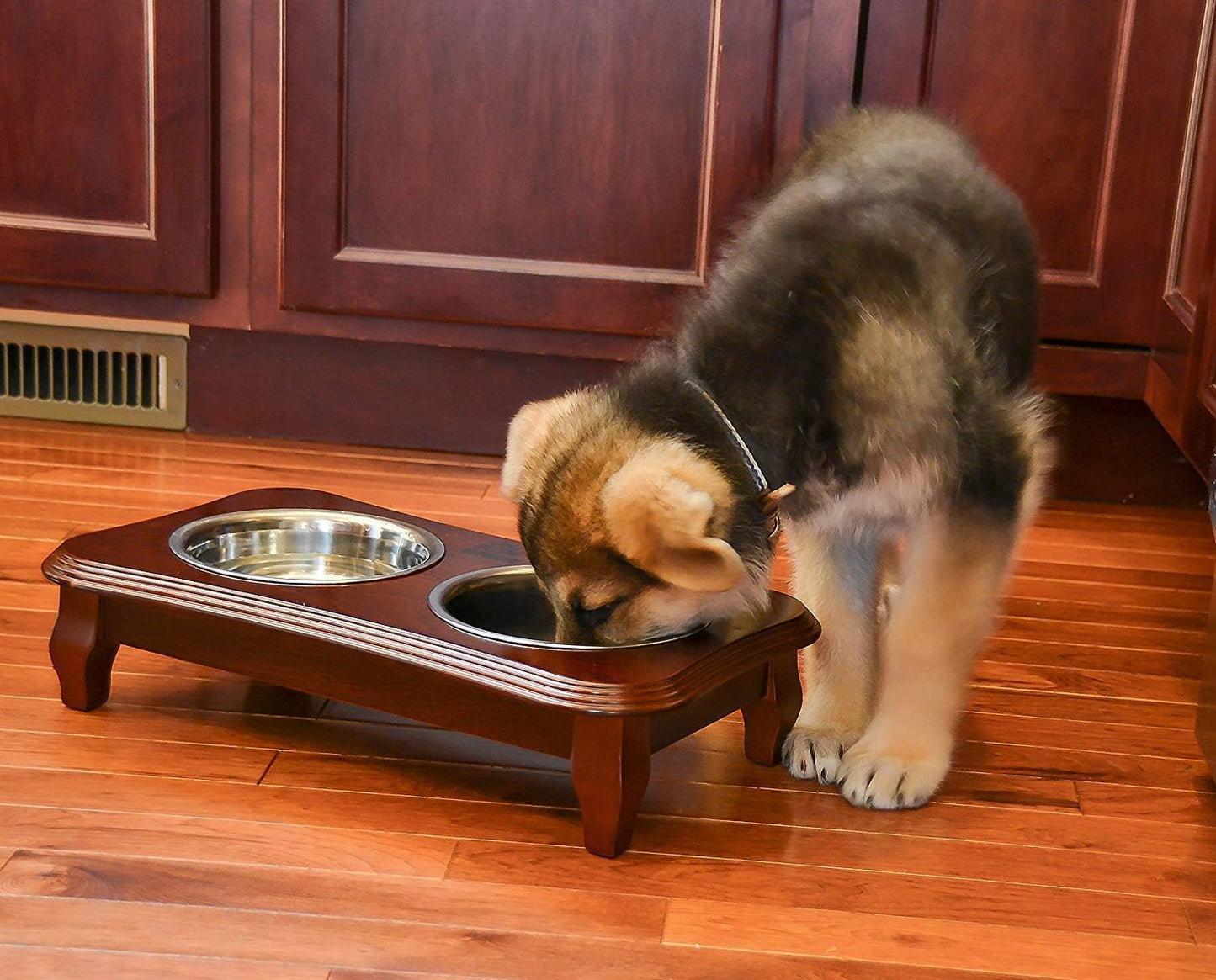 Premium Elevated Pet Feeder By Pawridge - Luxury Solid Wood Stand & 2 Food Grade Stainless Steel Bowls - Improves Your Pet's Digestion - Suitable For Small / Medium Dogs & Cats