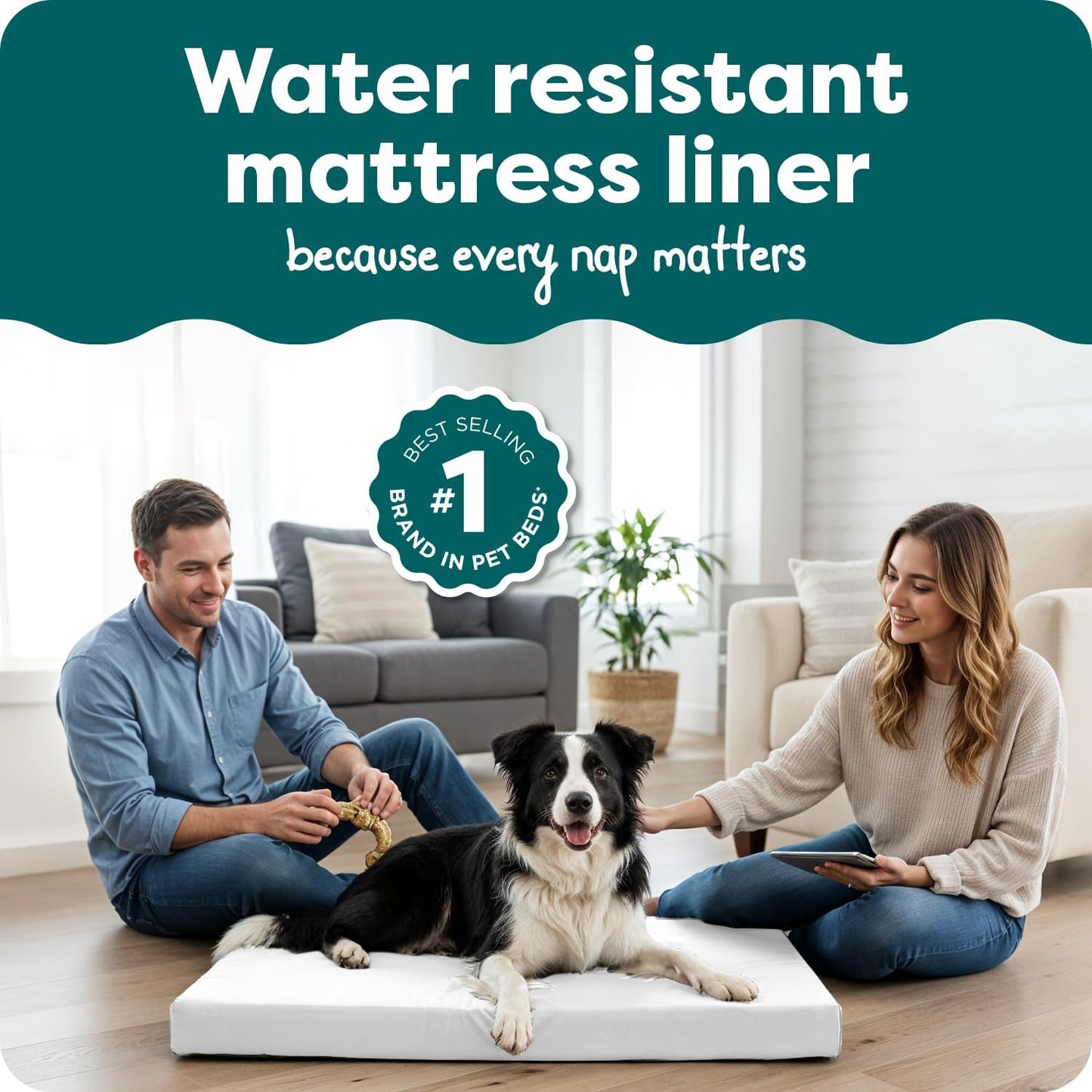 Furhaven Dog Bed Liner Water-Resistant Foam Mattress Protector Cover - White, Large