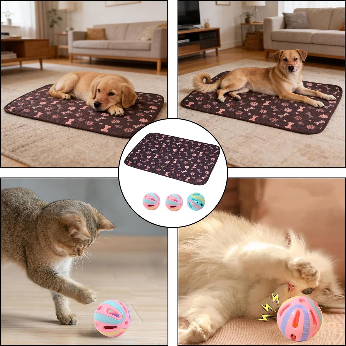 Puppy Pads with Pheromones, Washable Pet Training Pads with 3 Bell Balls, Reusable Puppy Pads with Pheromones, Dog Pad Washable for Home and Travel Use, 50 x 30 cm