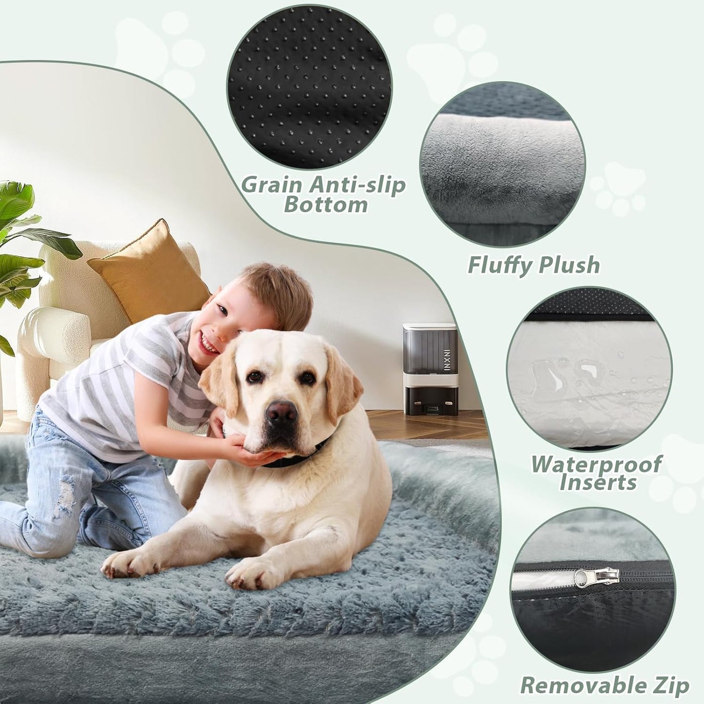 Orthopedic Dog Bed for Large Dog,Memory Foam Cat Bed with Stickable Design Waterproof Pet Couch Bed with Washable Removable Cover(36 in,Darkgrey)