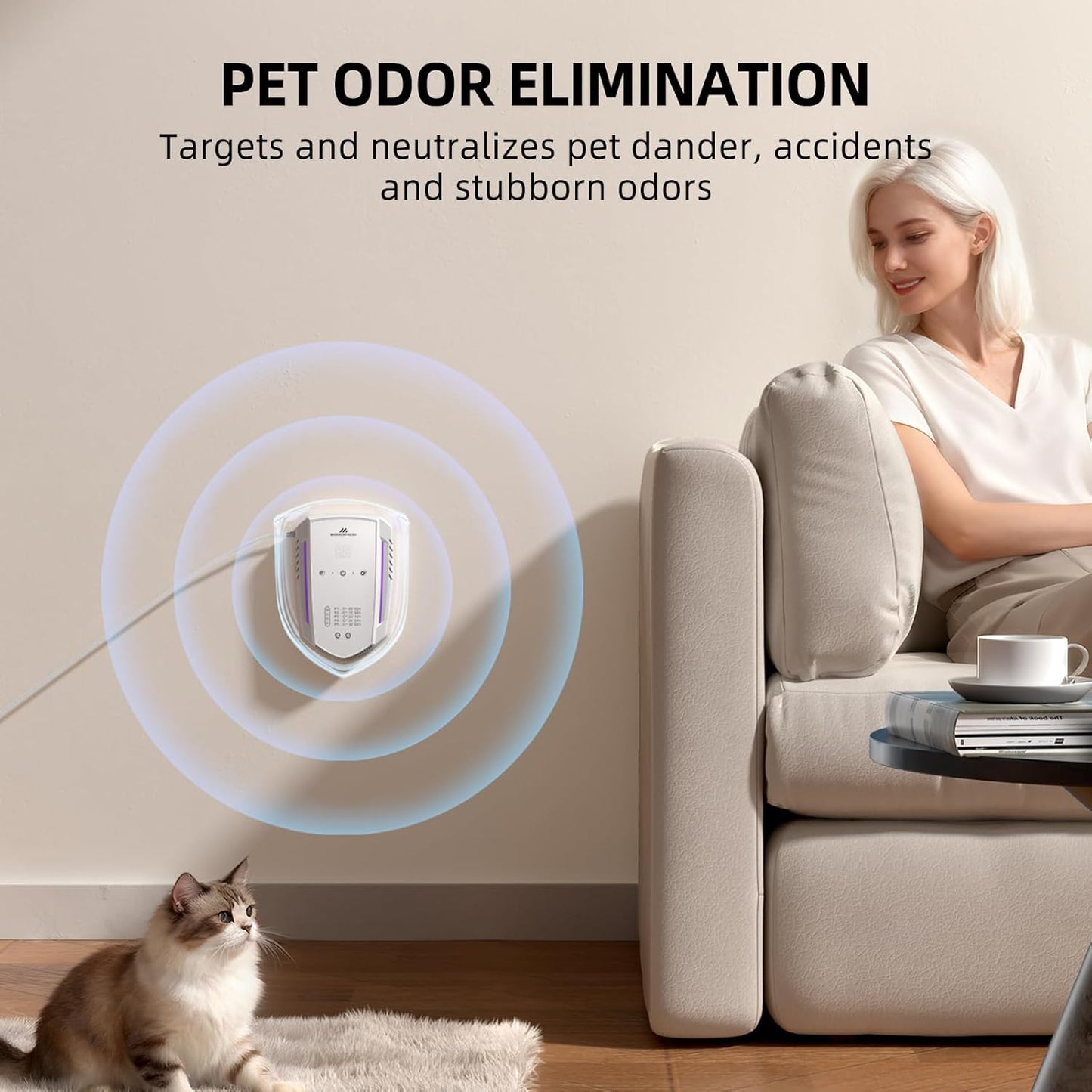 Cat Litter Deodorizer & Pet Odor Eliminator for Home, Ozone Air Purifier Plug in for Strong Dog Poof, Litter Box Deodorizer with 5 Mode for Smoke, Wardrobe, Garage, Car