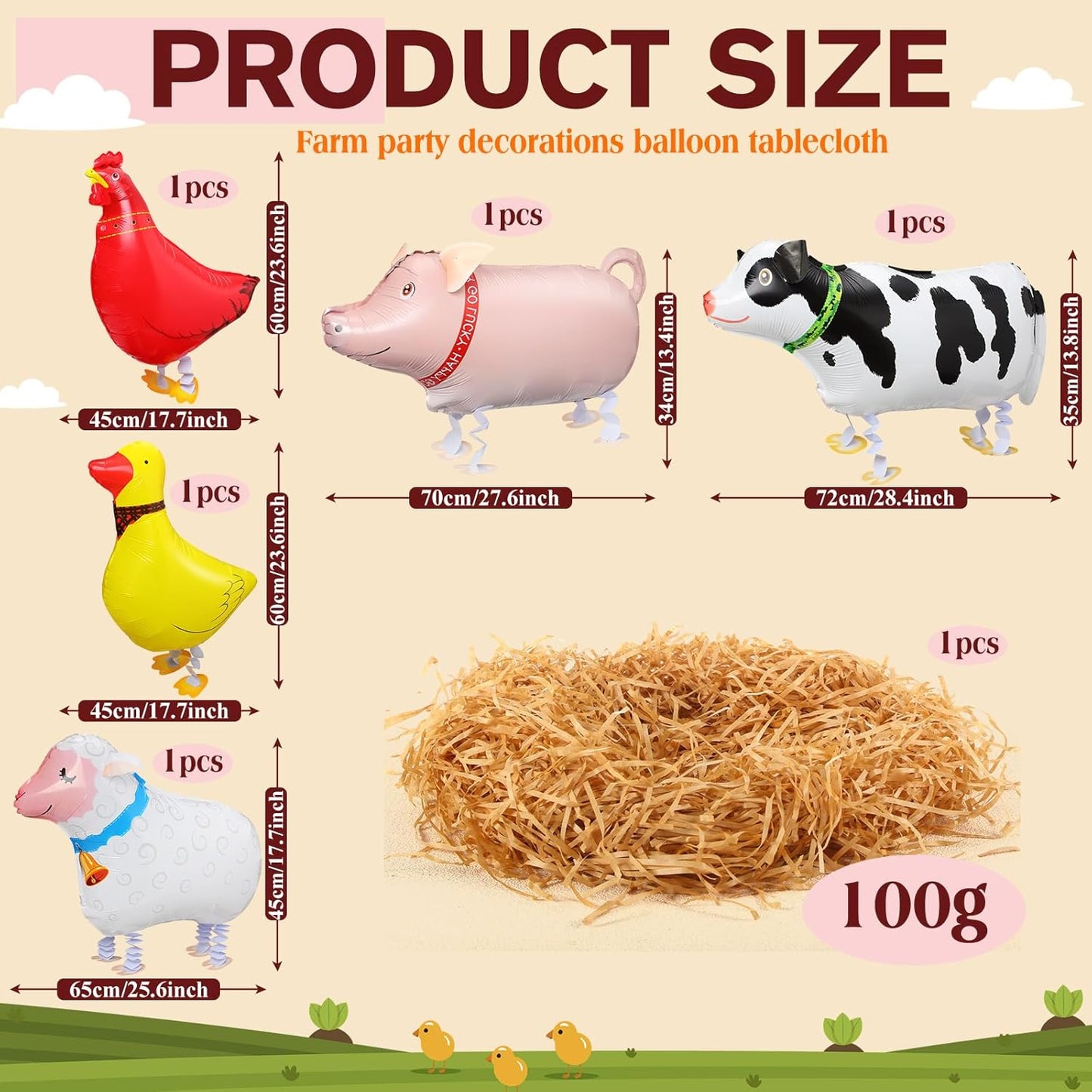 6 Pcs Adopt a Farm Animal Farm Birthday Party Include 5 Walking Animals Balloons and Raffia Grass for Adopt a Animal Birthday Party Supplies Baby Shower Photography