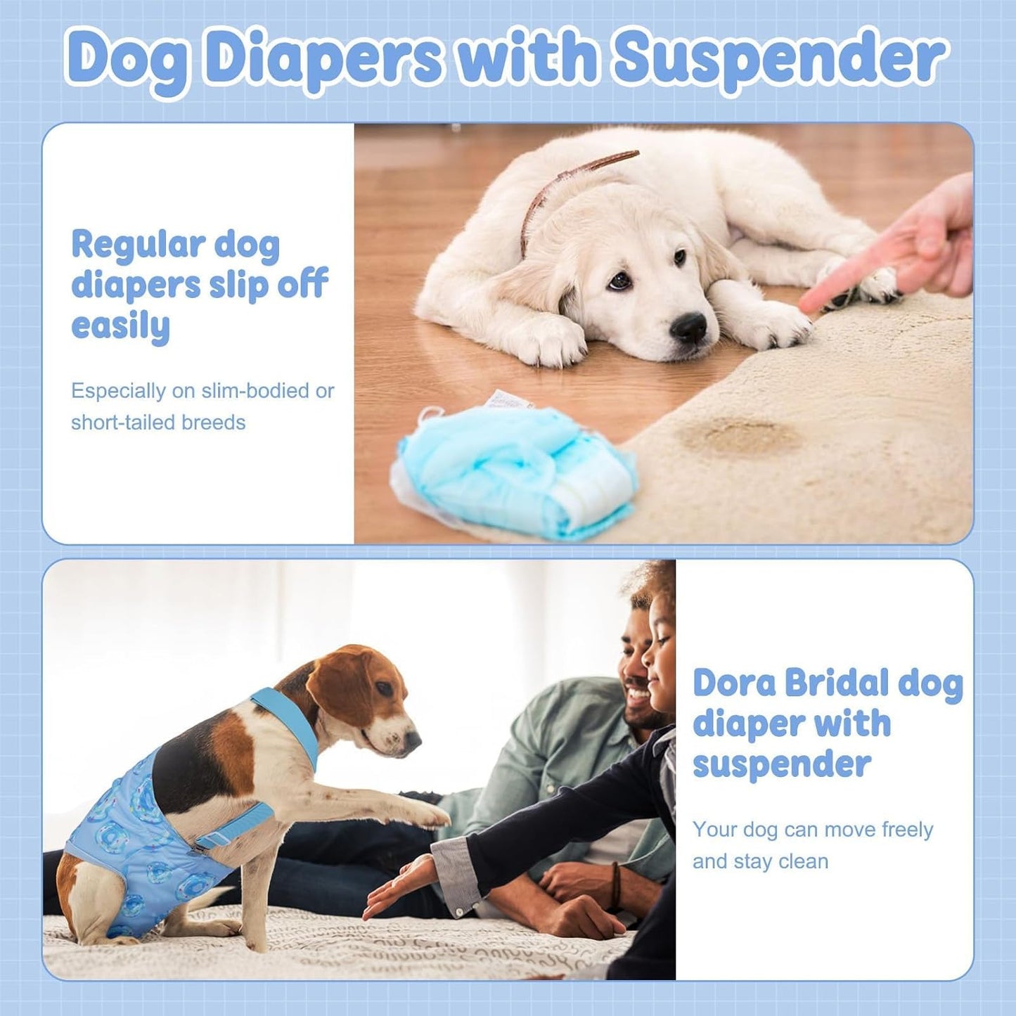 Reusable Female Dog Diapers with Suspender, Washable Dog Period Panties, Highly Absorbent Female Dogs Diapers for Heat Incontinence, X-Large