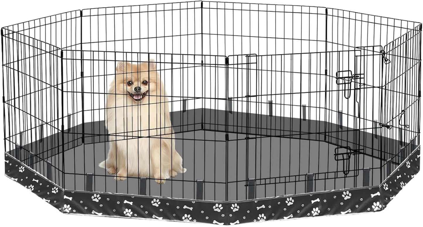 Dog Playpen Bottom Pad for 24" Metal Octagon 8-Panel Pet Pen | Waterproof Reusable Dog Training Mat | Design with Elastic Buckle Connections (Note: Playpen Not Included) (Black)