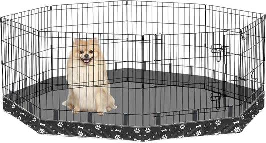 Dog Playpen Bottom Pad for 24" Metal Octagon 8-Panel Pet Pen | Waterproof Reusable Dog Training Mat | Design with Elastic Buckle Connections (Note: Playpen Not Included) (Black)