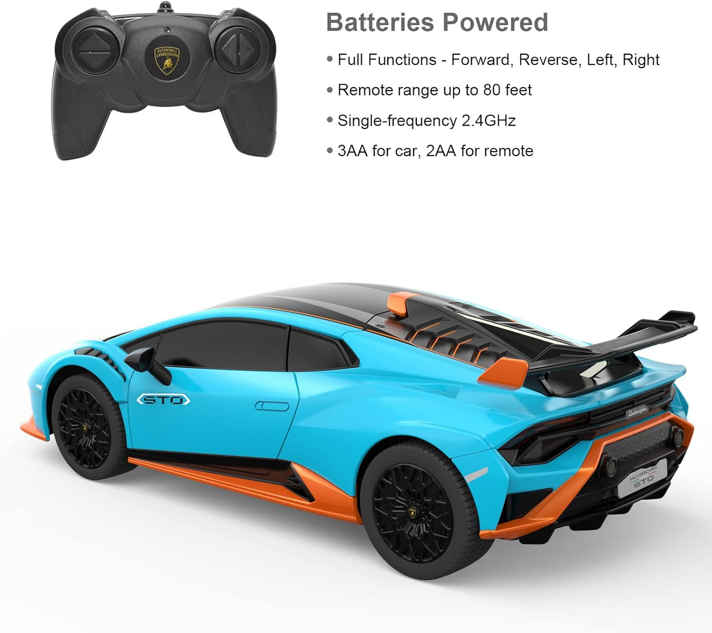 RASTAR by Lamborghini Huracan STO RC Car 1:24 Scale Remote Control Toy Car, R/C Model Vehicle for Kids Black RC - Blue
