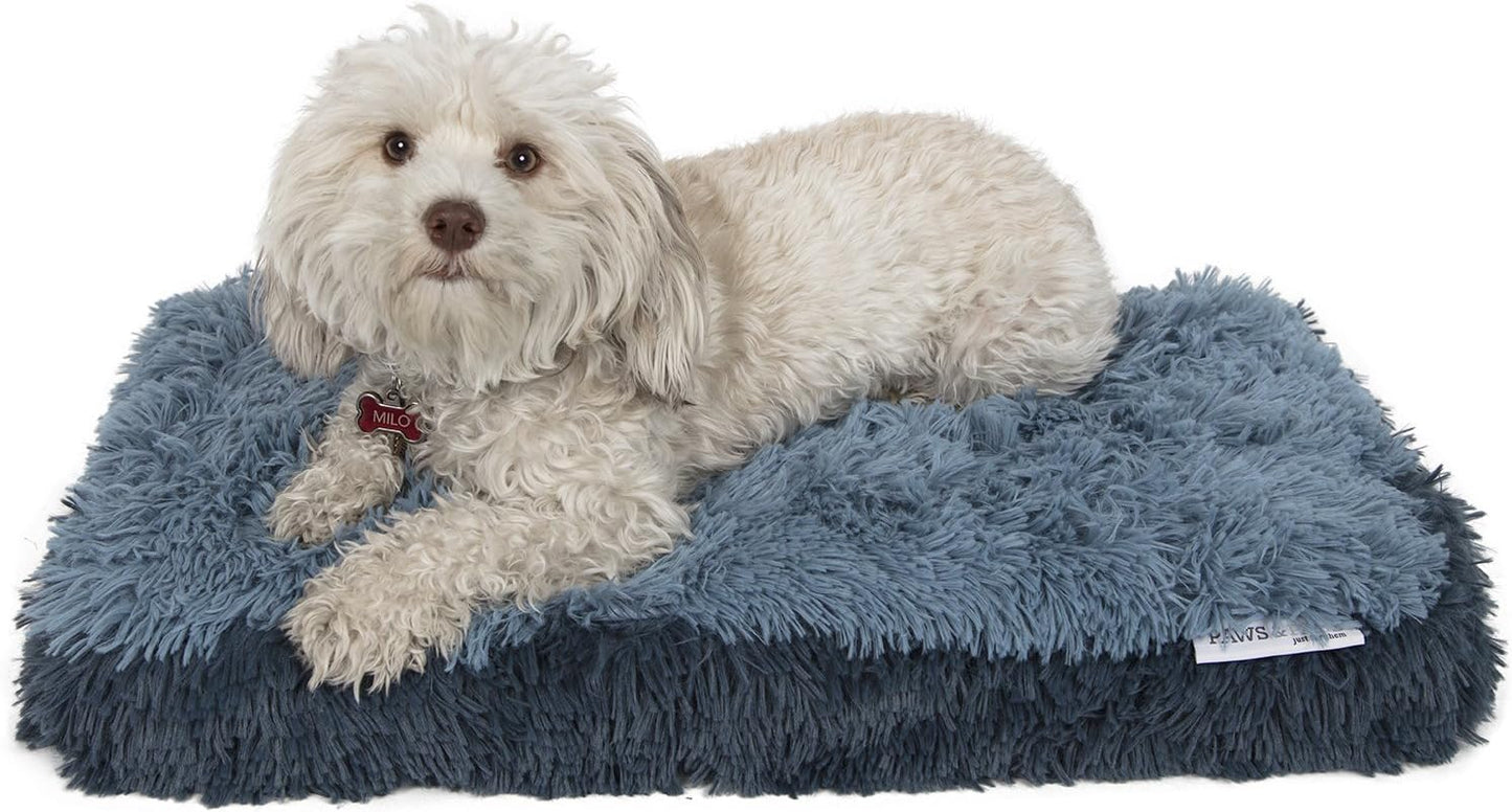 Paws & Pals Dog Bed for Pets & Cats - Fuzzy Foam Deluxe Premium Bedding Cuddler Lounger Two-Toned Design for Home & Crate (Medium, Blue)