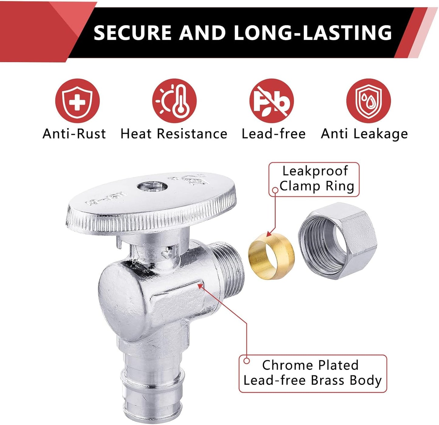 10 PCS EFIELD Stop Angle Valve Pex-A Inlet, 1/4 Turn,3/8" OD Compression X 1/2" Pex-A Expansion, Chrome Plated Brass,(VALVE094-10PCS)