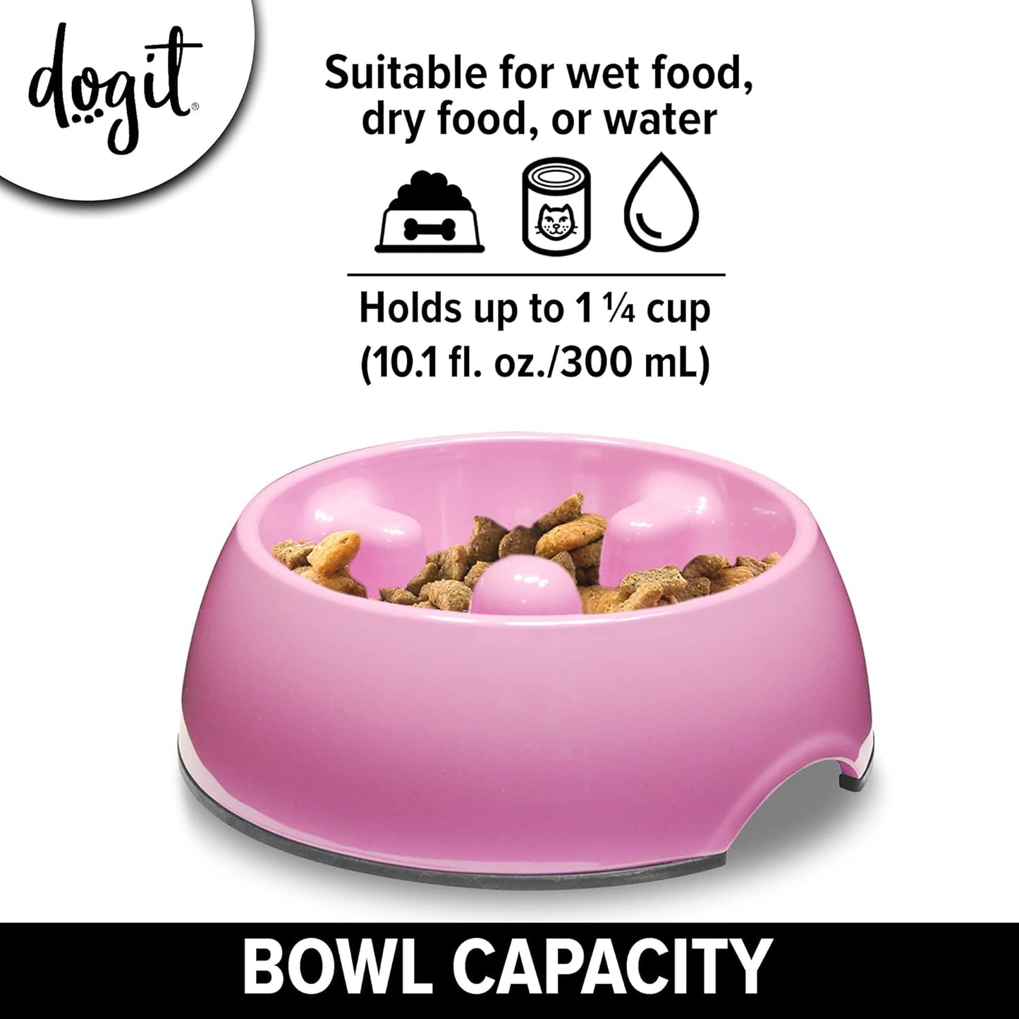 Dogit Go Slow Anti-Gulping Dog Dish, Slow Feeding Dog Bowl Suitable for Wet or Dry Food, Small, Pink